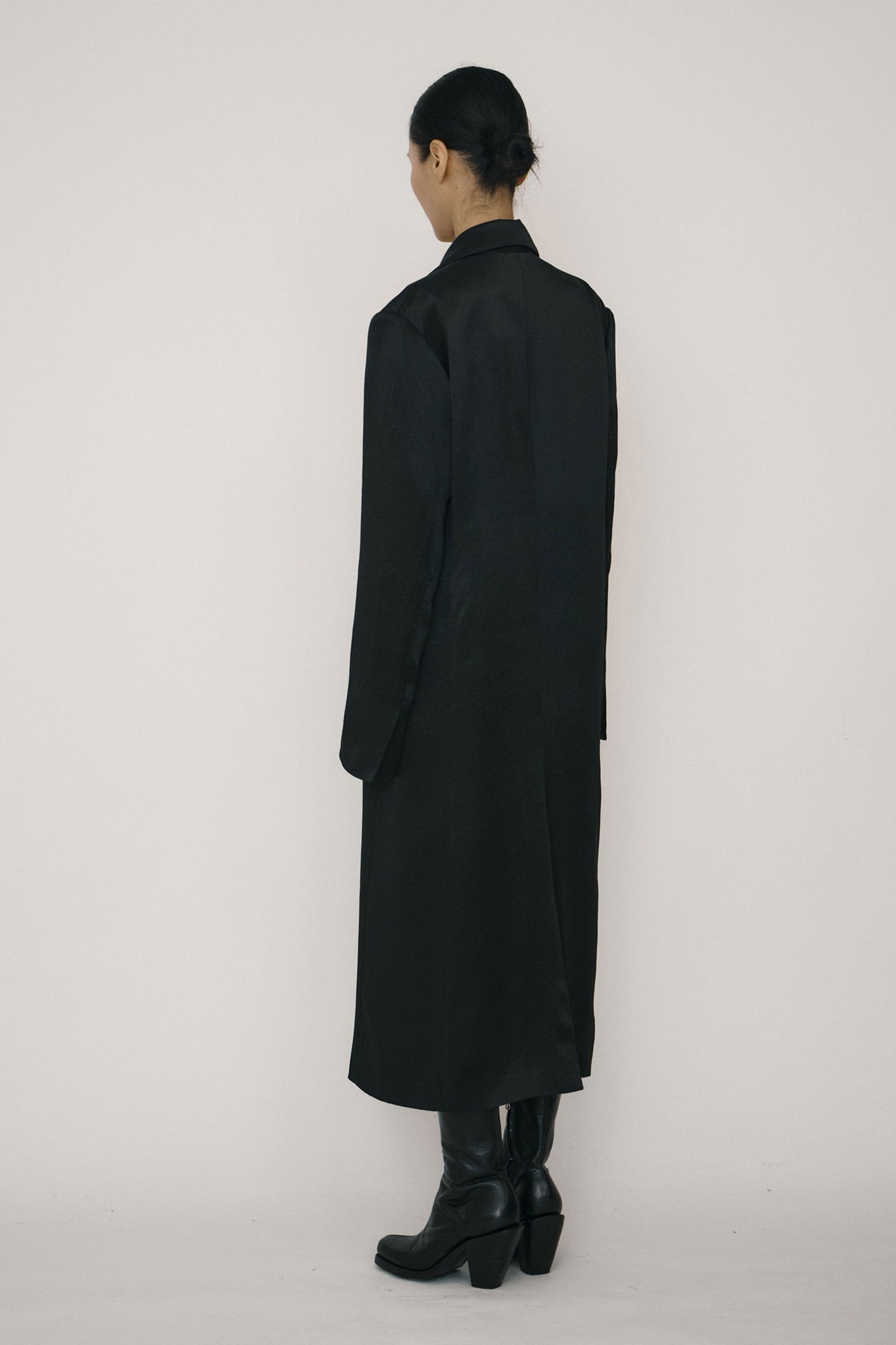 Black Satin Design Line Blazer Coat-arc us arkus-APOC STORE