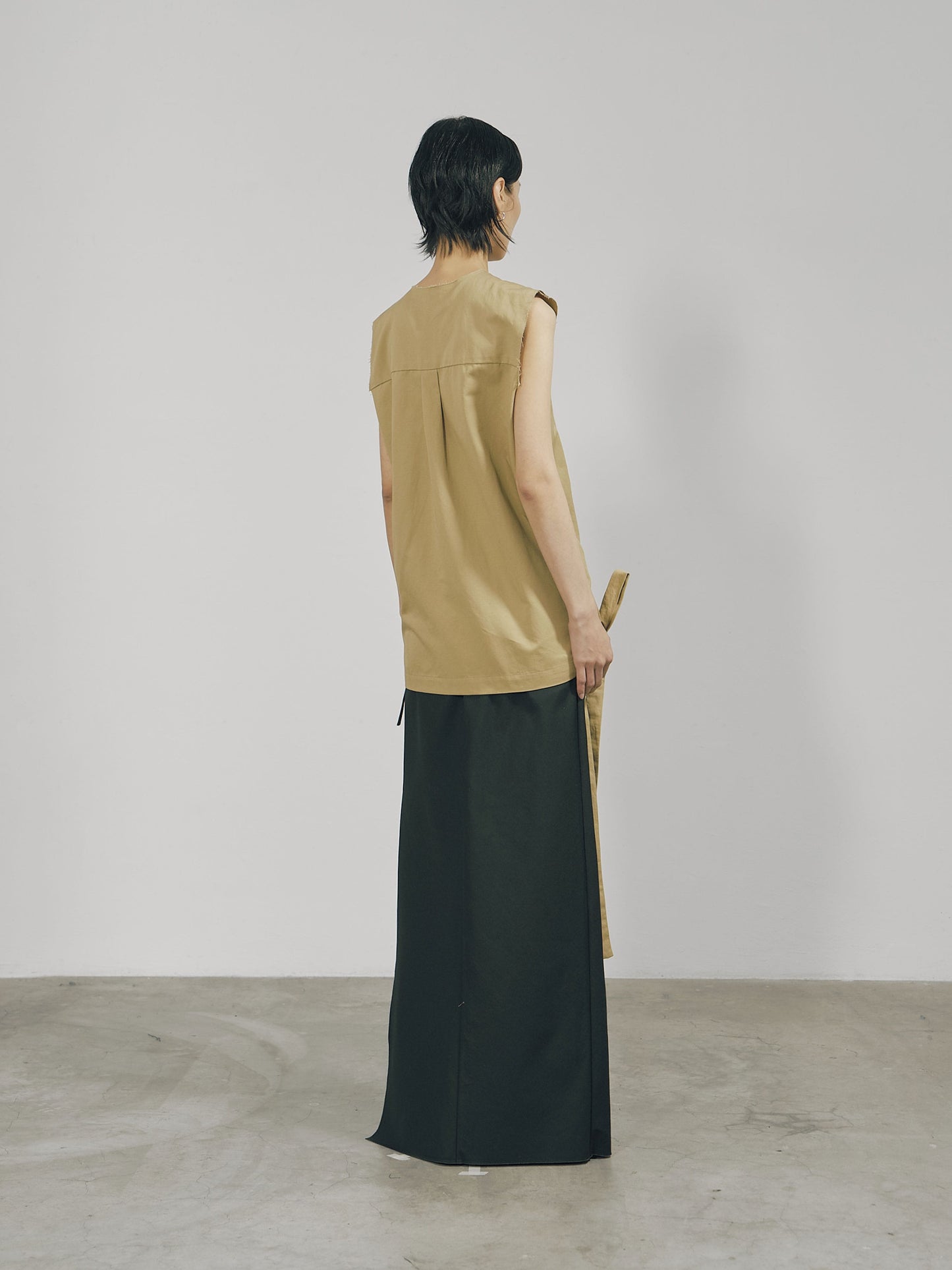 Khaki Cotton Wrap Sleeveless Top-arc us arkus-APOC STORE