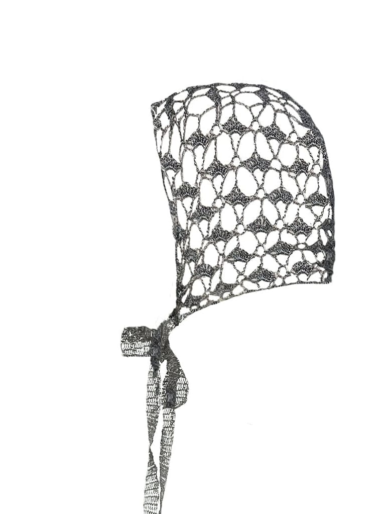 Crochet lace metallic bonnet - Silver-Raquel de Carvalho-APOC STORE