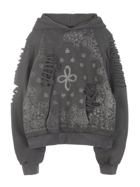 Surgery Paisley destroyed hoodie melange charcoal – APOC STORE