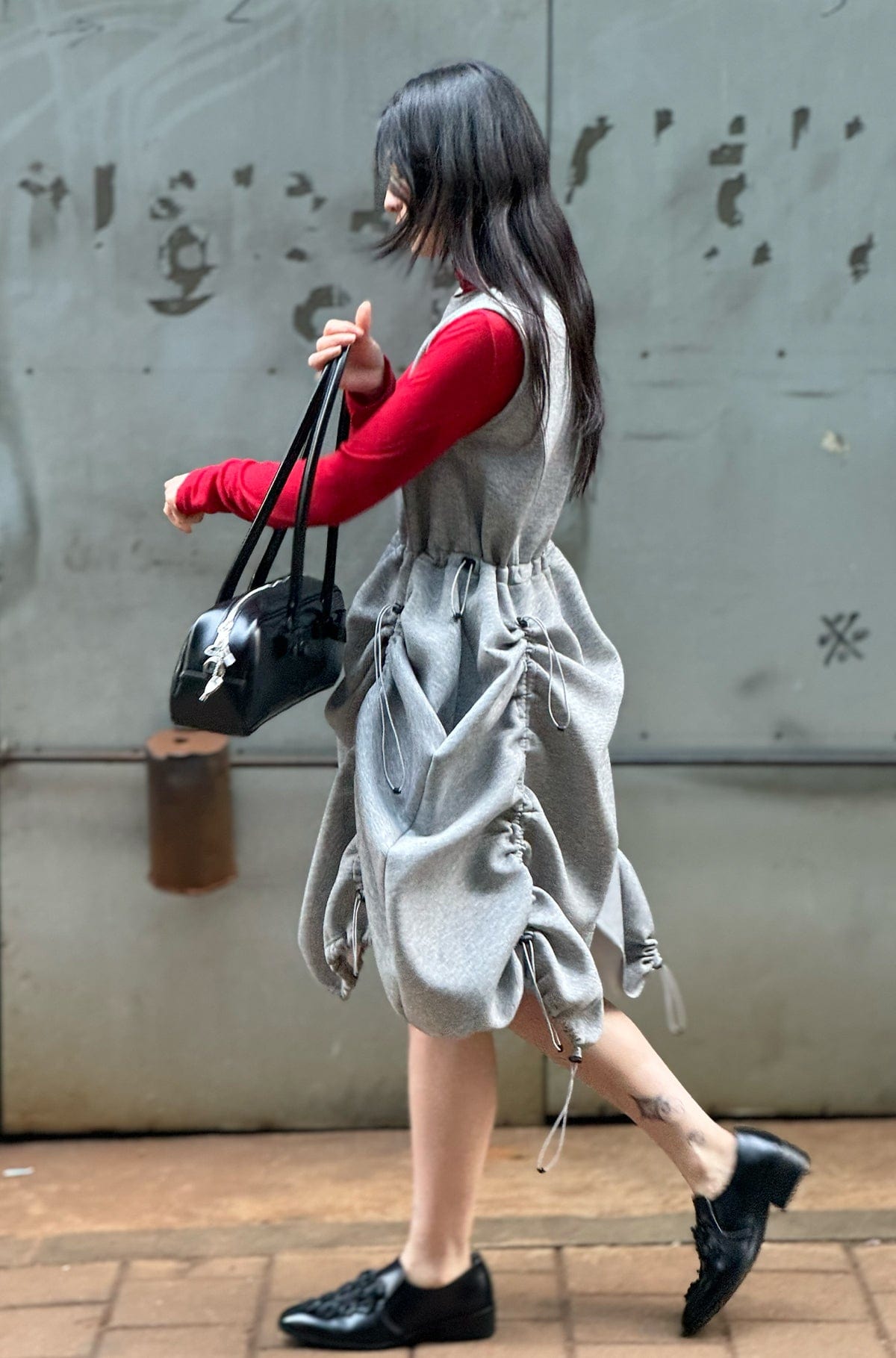 JERSEY SHIRRING DRESS GRAY-SAENGIN STUDIOS-APOC STORE