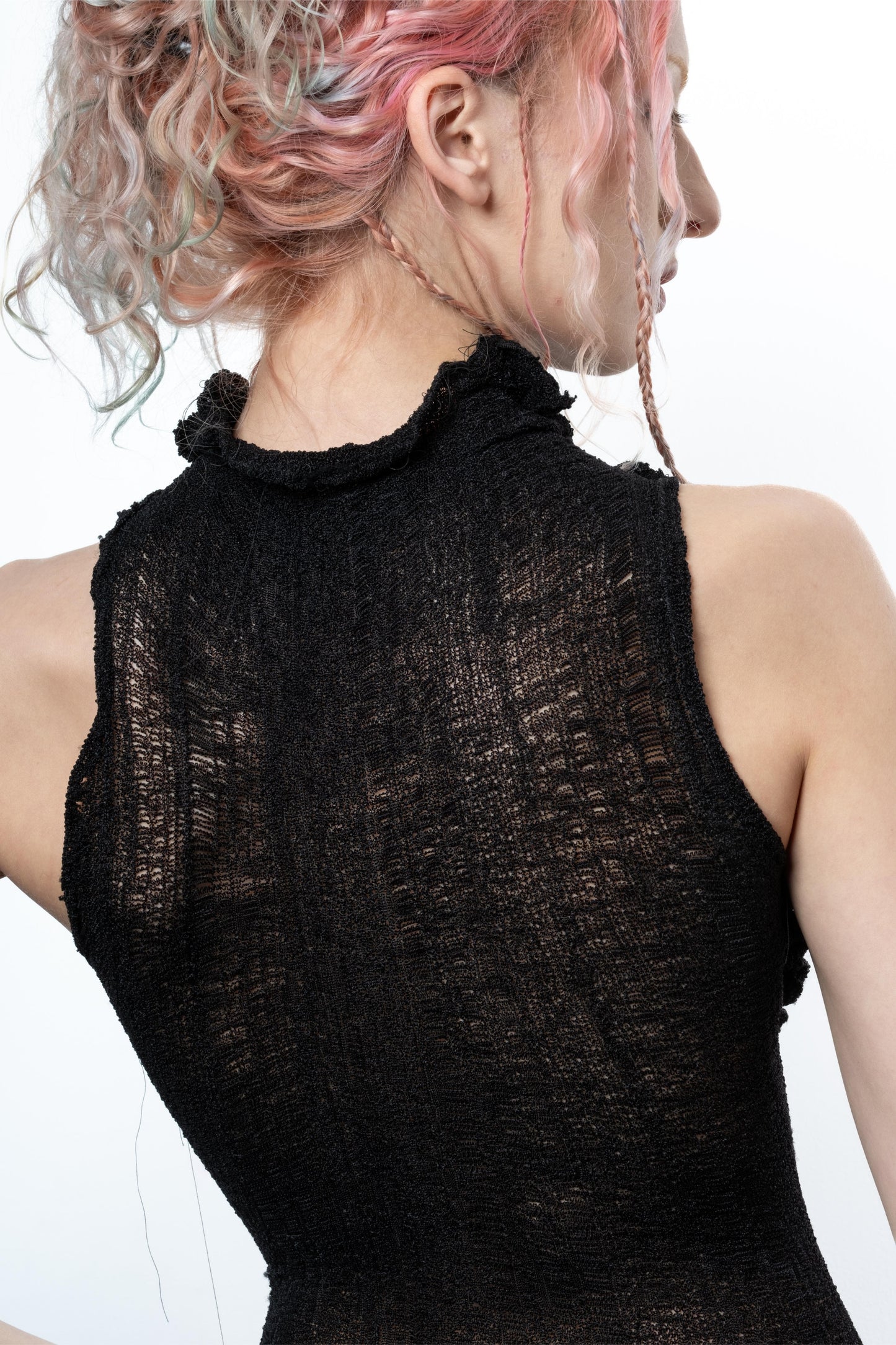 DISTRESSED BLACK SHORT DRESS-VÊTEMENT FRAGILE-APOC STORE
