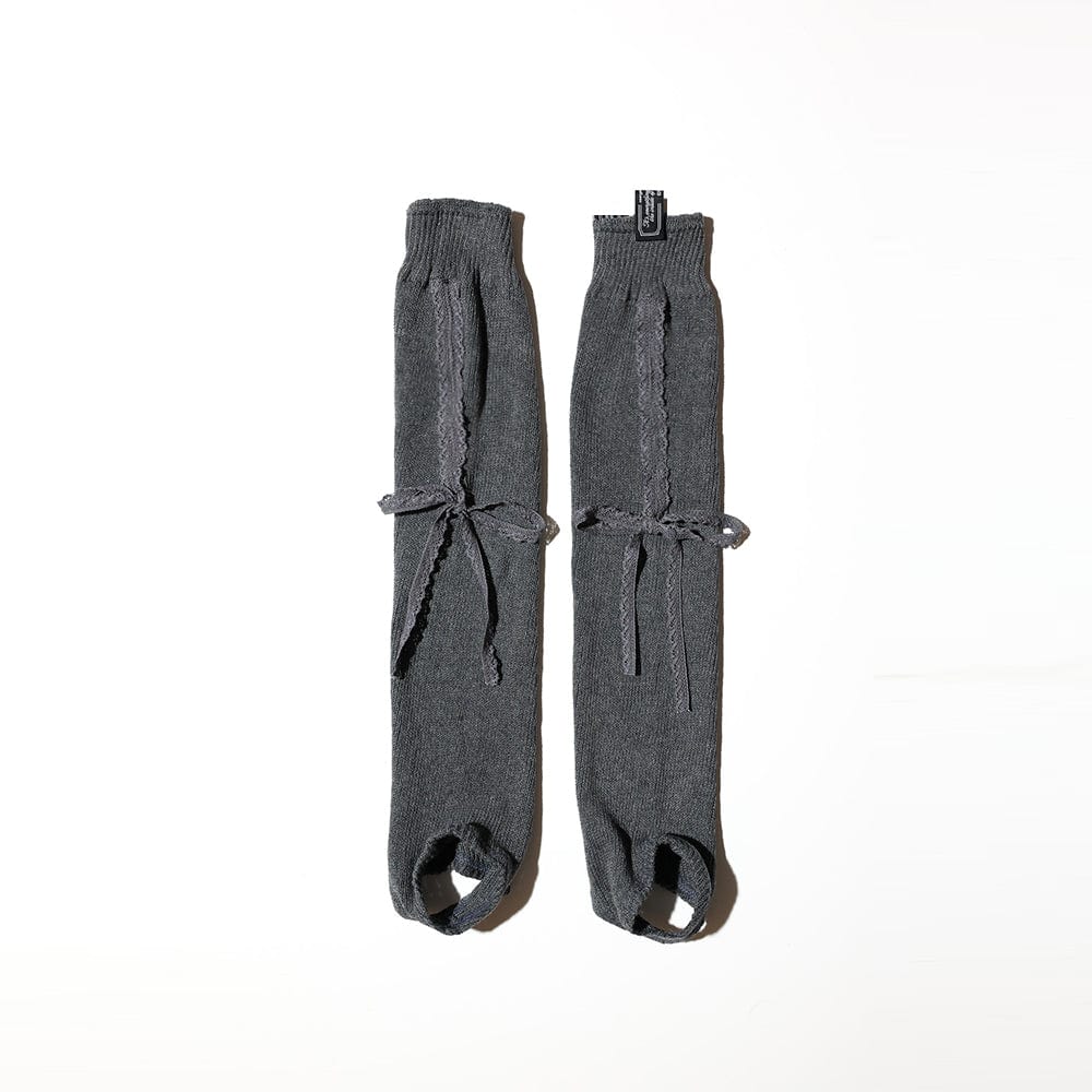 LACE RIBBON LEG WARMER GRAY-SAENGIN STUDIOS-APOC STORE
