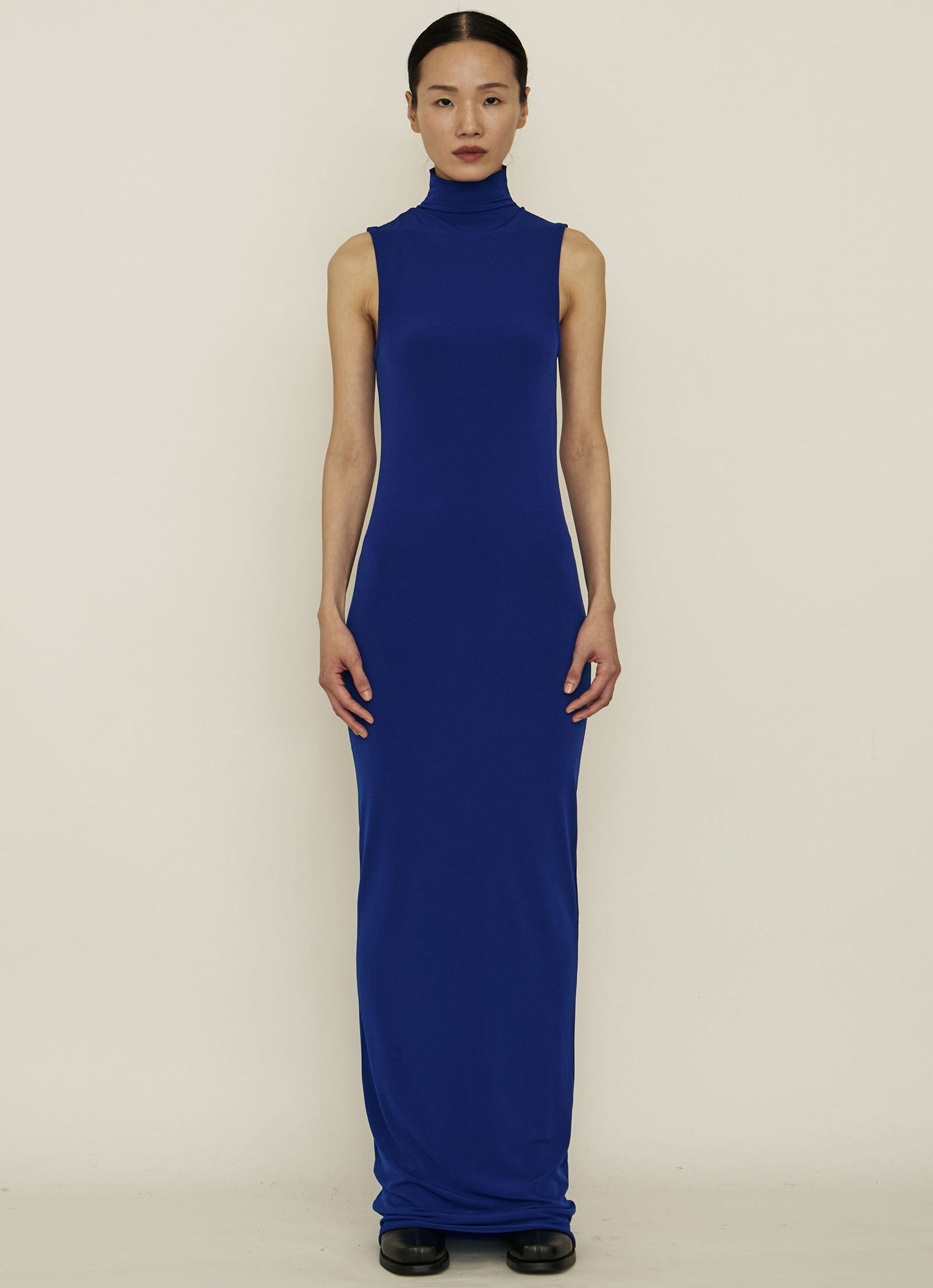 Blue Skinny High Neck Sleeveless Maxi Dress – APOC STORE