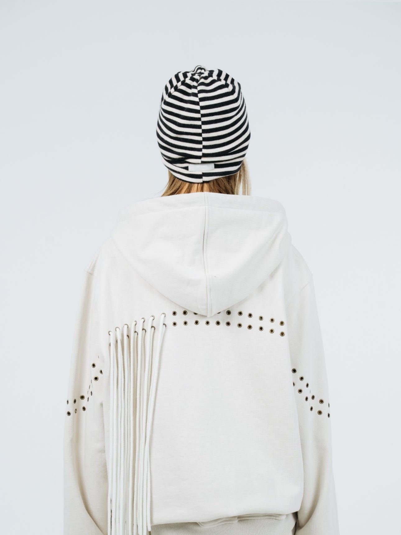 Eyelet stripe beanie black ivory-Nibgnus-APOC STORE