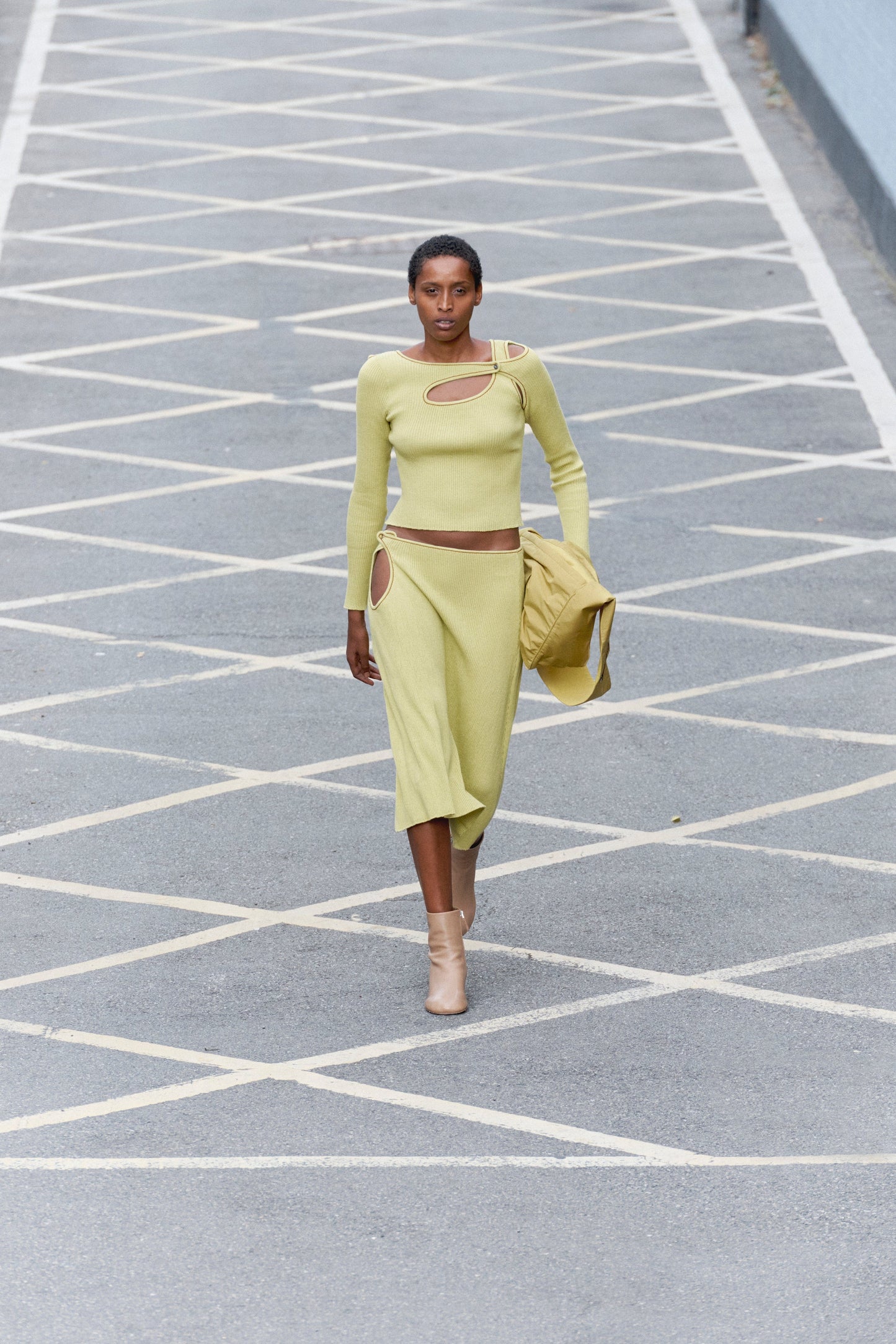 Score Knit Midi Skirt Lime-René Scheibenbauer-APOC STORE