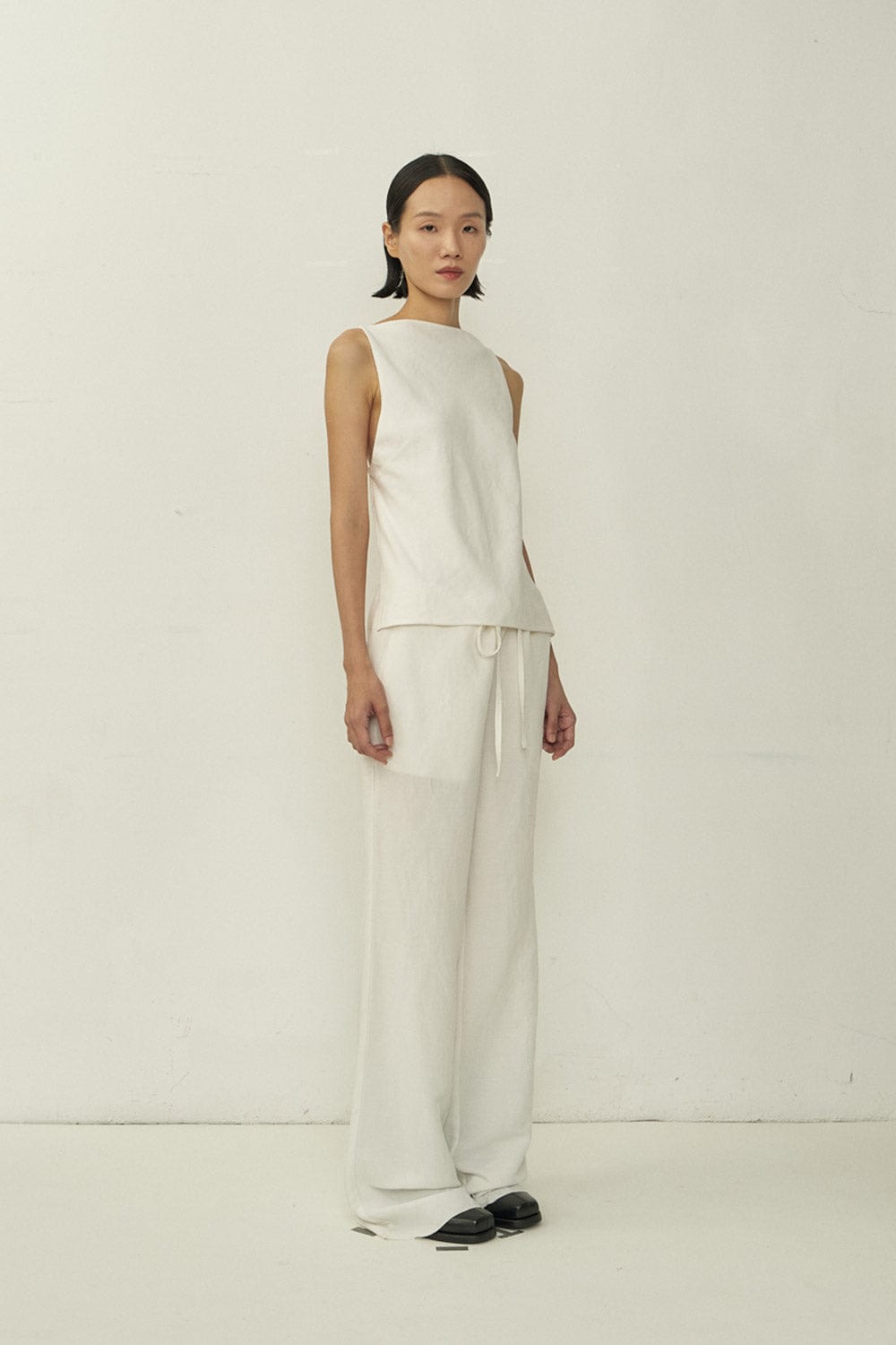 White Bias Cut Square Neck Open Back Top-arc us arkus-APOC STORE