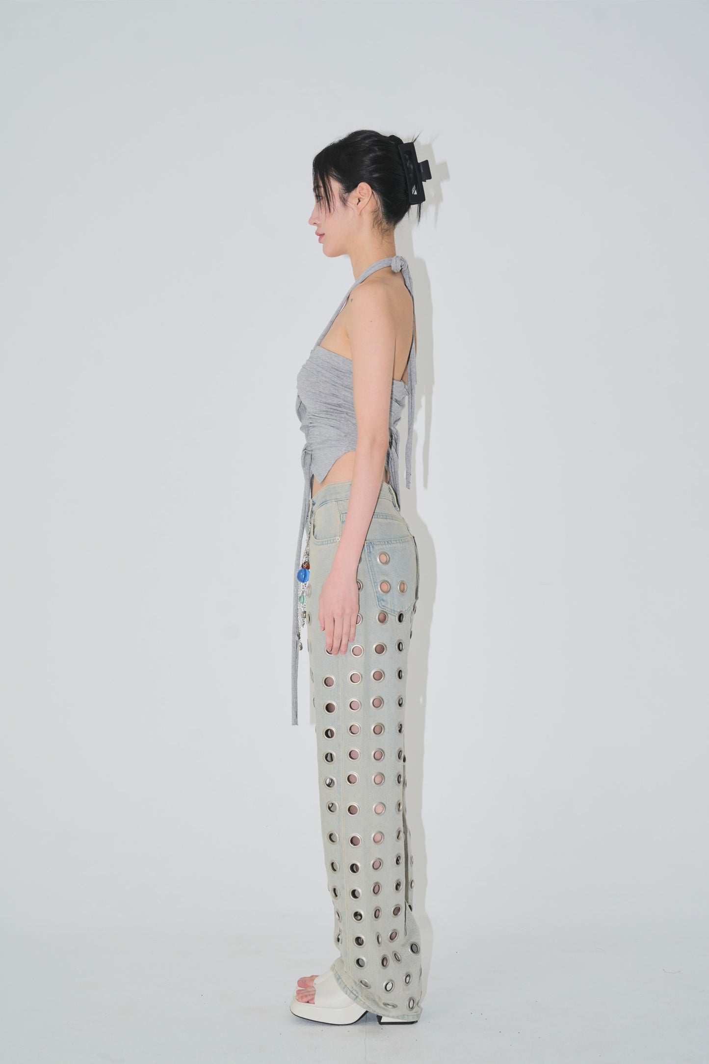 shirred strip top grey-Nibgnus-APOC STORE