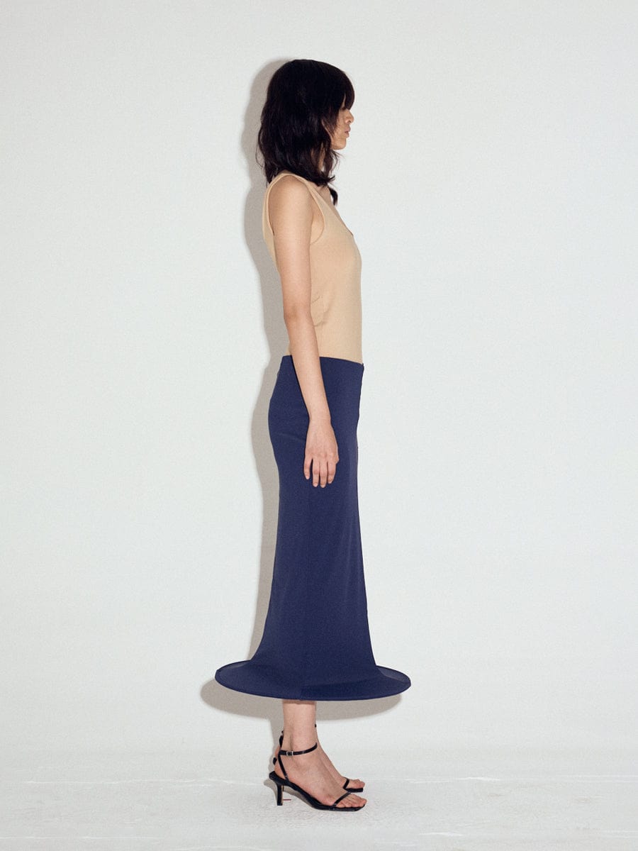 Wired hem cylinder skirt in Navy-Sun Woo-APOC STORE