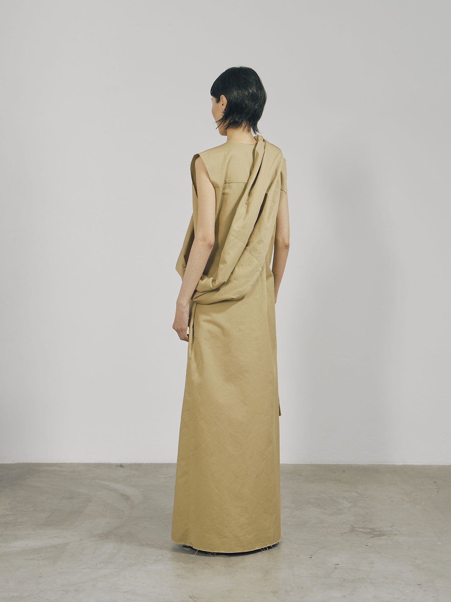Khaki Cotton Wrap Sleeveless Dress-arc us arkus-APOC STORE