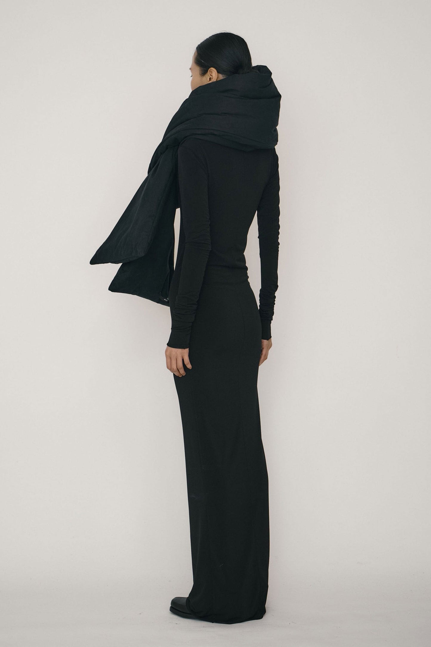 Black Faux-Suede Padded Maxi Scarf-arc us arkus-APOC STORE