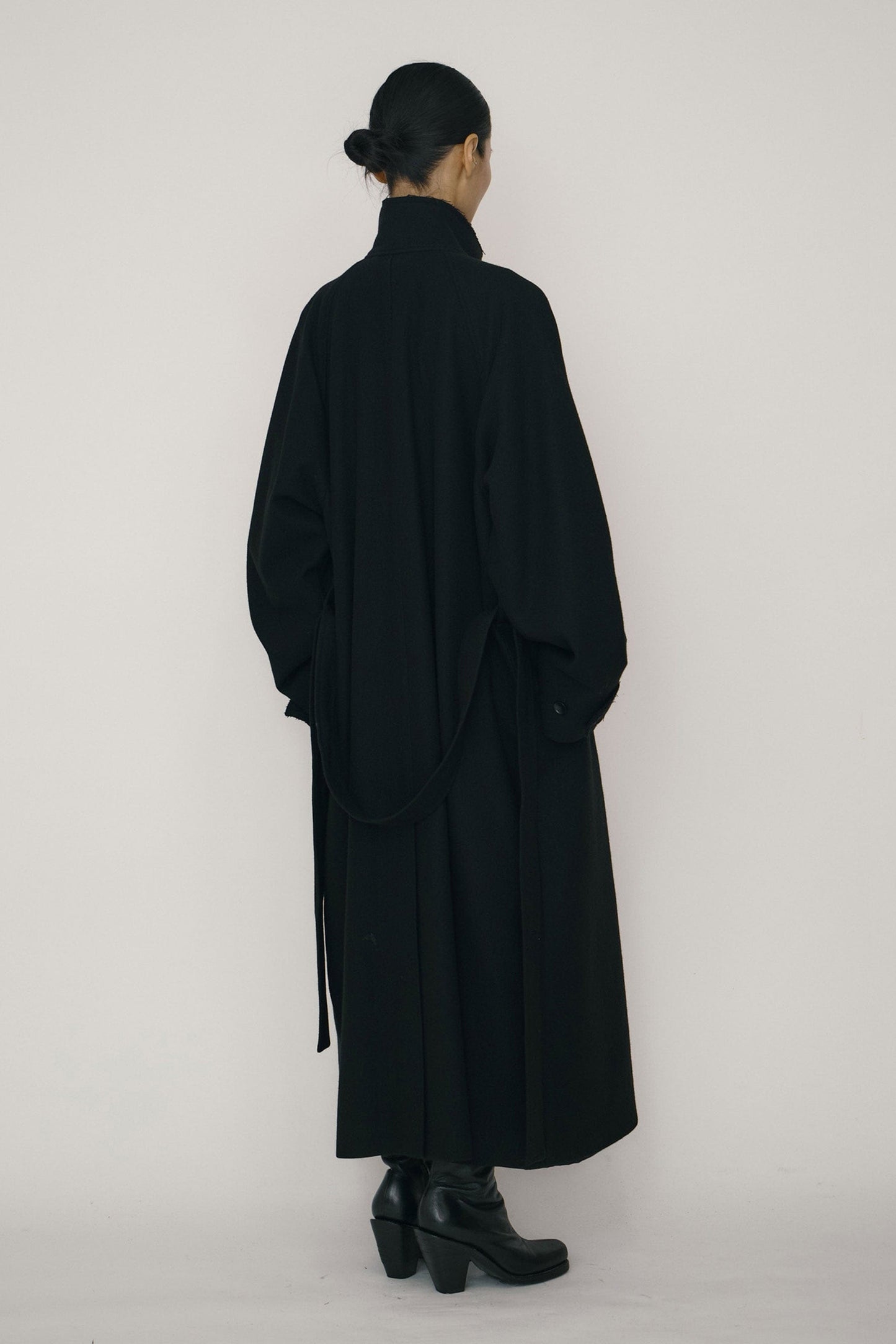 Black Wool Double-Breasted High-neck Coat-arc us arkus-APOC STORE