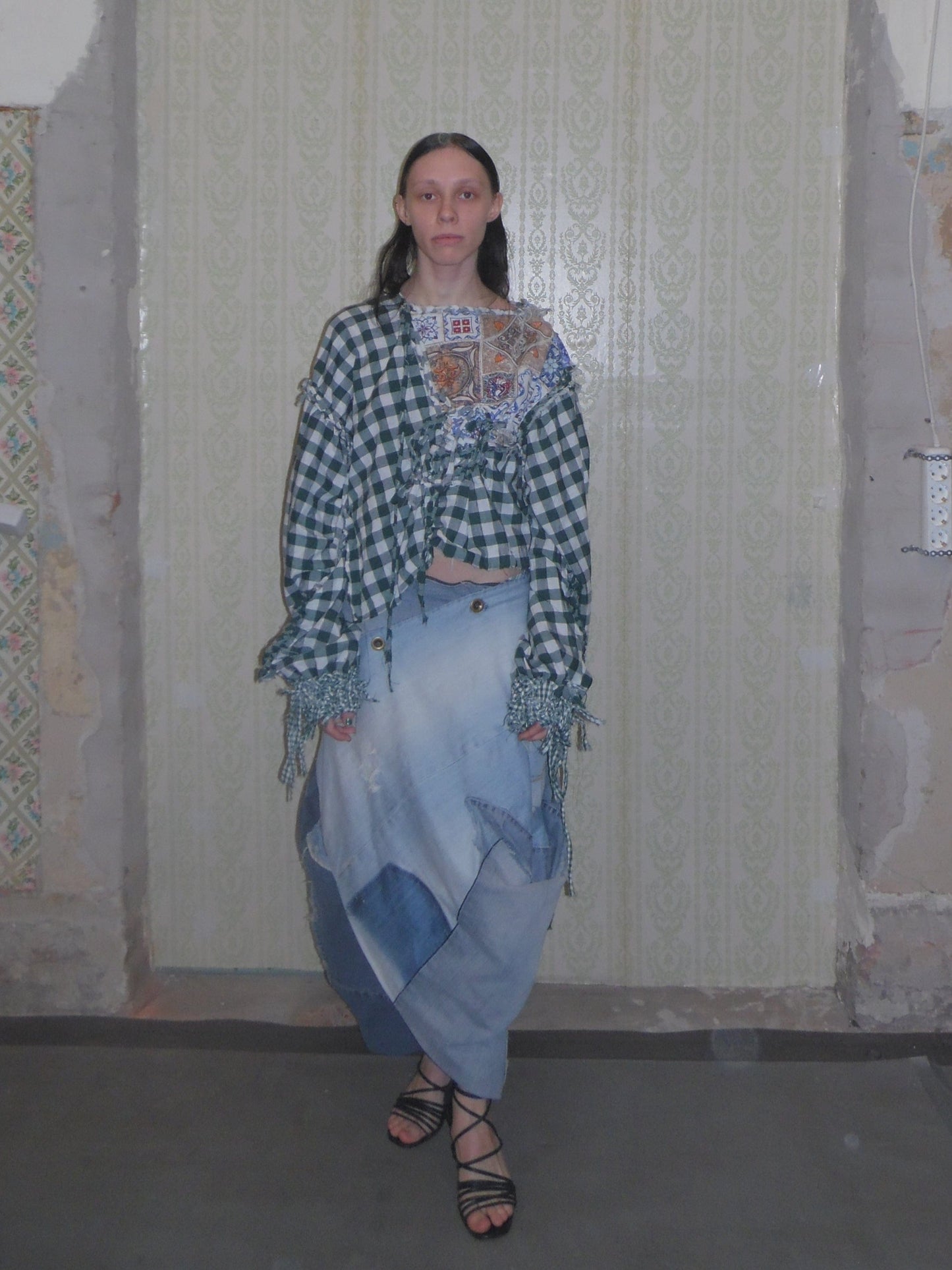 Check Blouse - Blue-Polyhedron-APOC STORE