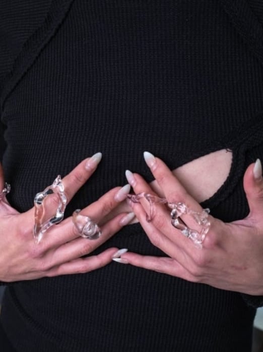 Rombo Long Glass Statement Ring 0016-Rain and Rivers-APOC STORE