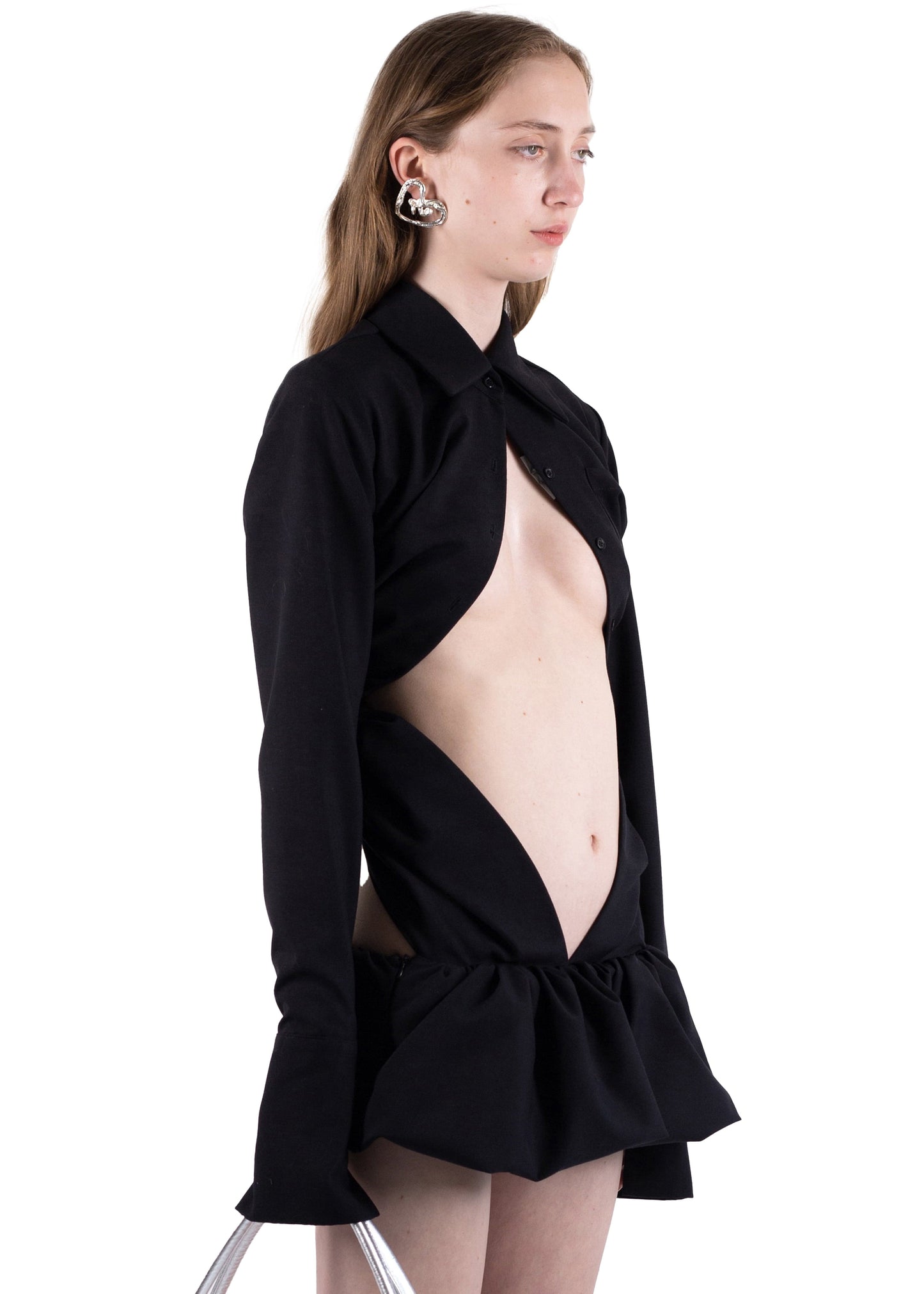 DRAPED WOOL SHIRT DRESS IN BLACK-Urte Kat-APOC STORE