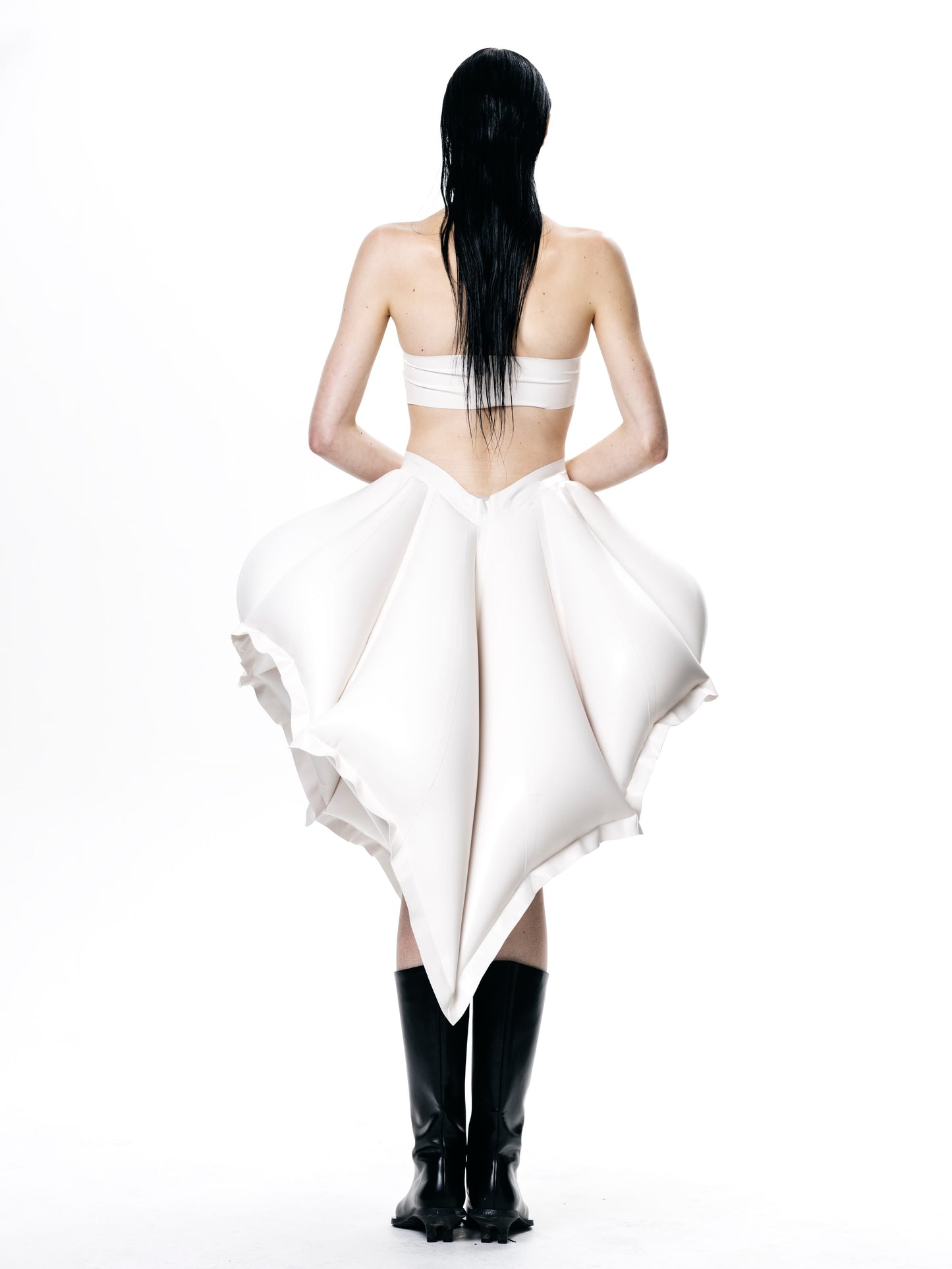 White V-Waisted Inflatable Midi Skirt | Shell Skirt-harri-APOC STORE