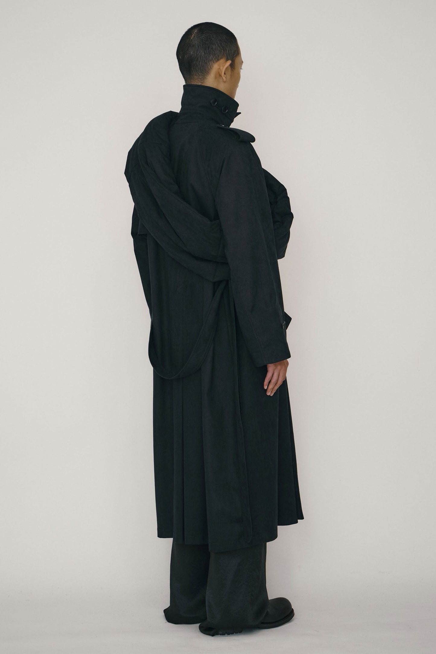 Black Faux-Suede Double-breasted Raglan Trench Coat-arc us arkus-APOC STORE