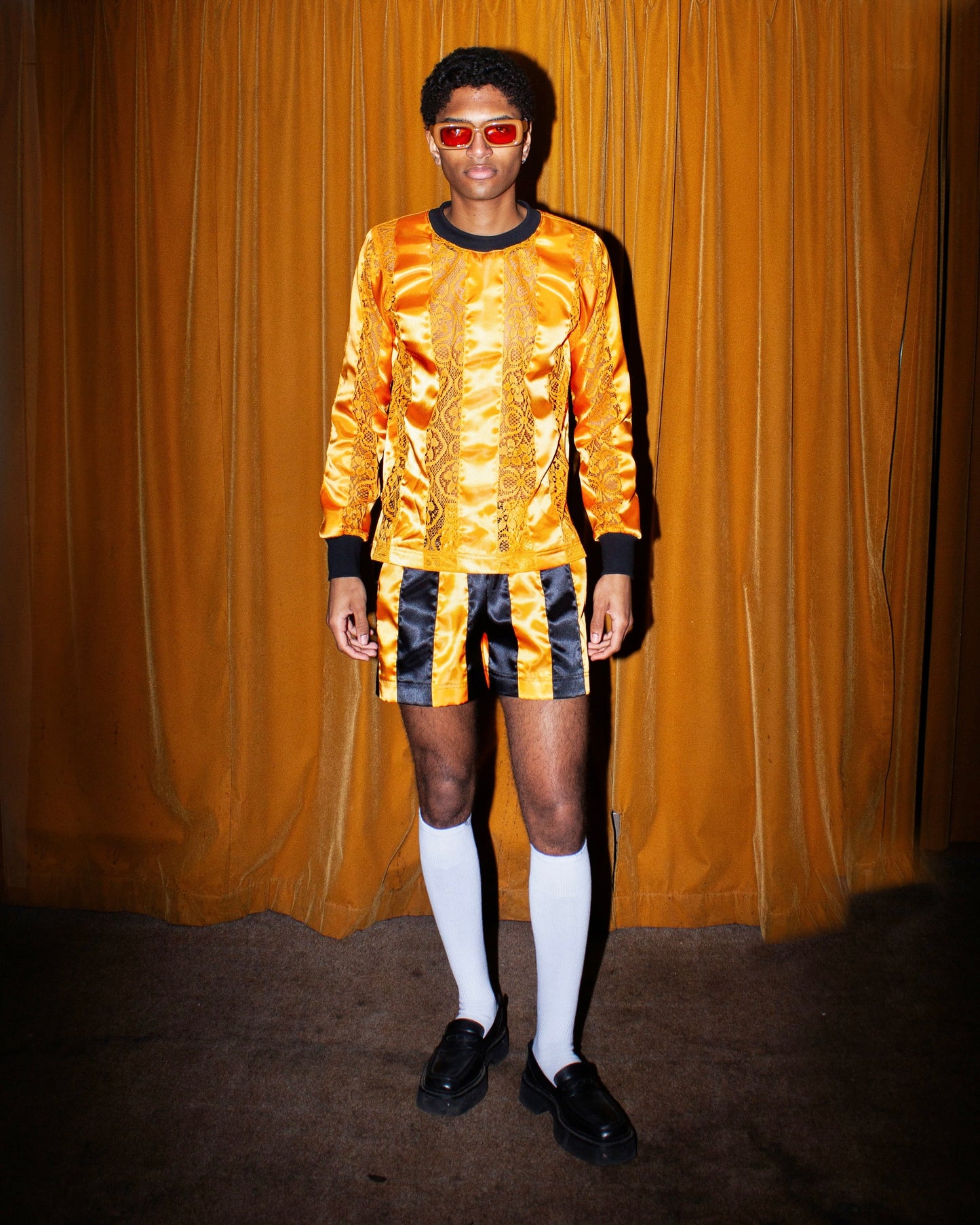 STRIPE RIBBON SHORTS BLACK/OCHRE-Adam Jones-APOC STORE