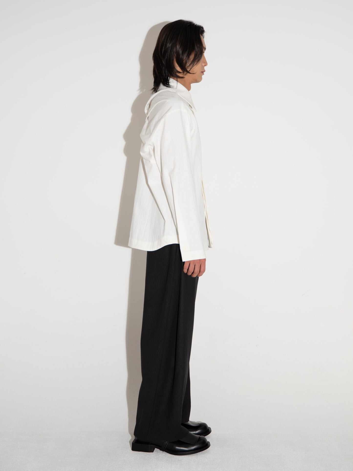 Pleated Hidden Button Shirts White-Woojun Jang-APOC STORE