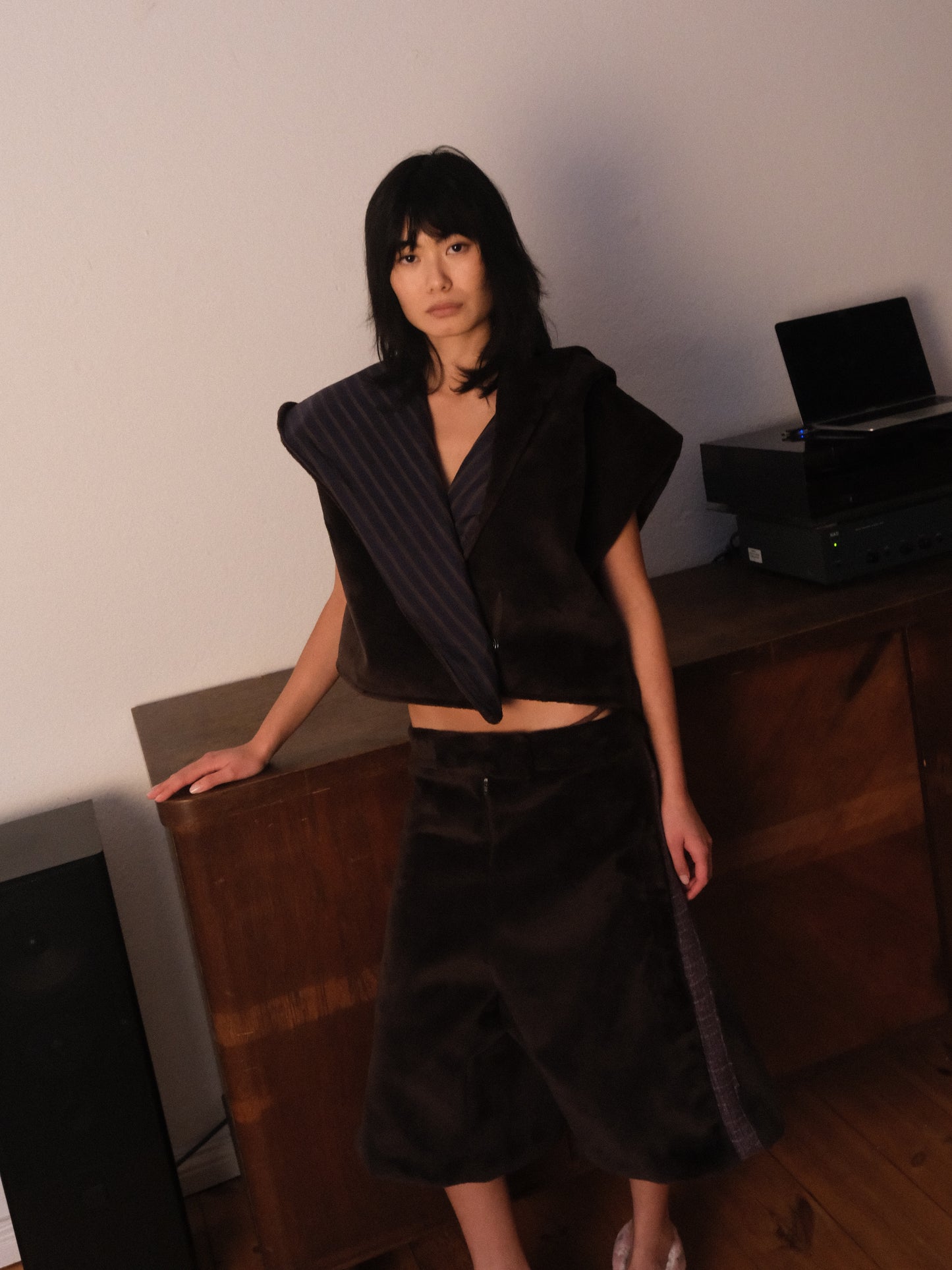 Velour Knee-Length Shorts-Polyhedron-APOC STORE