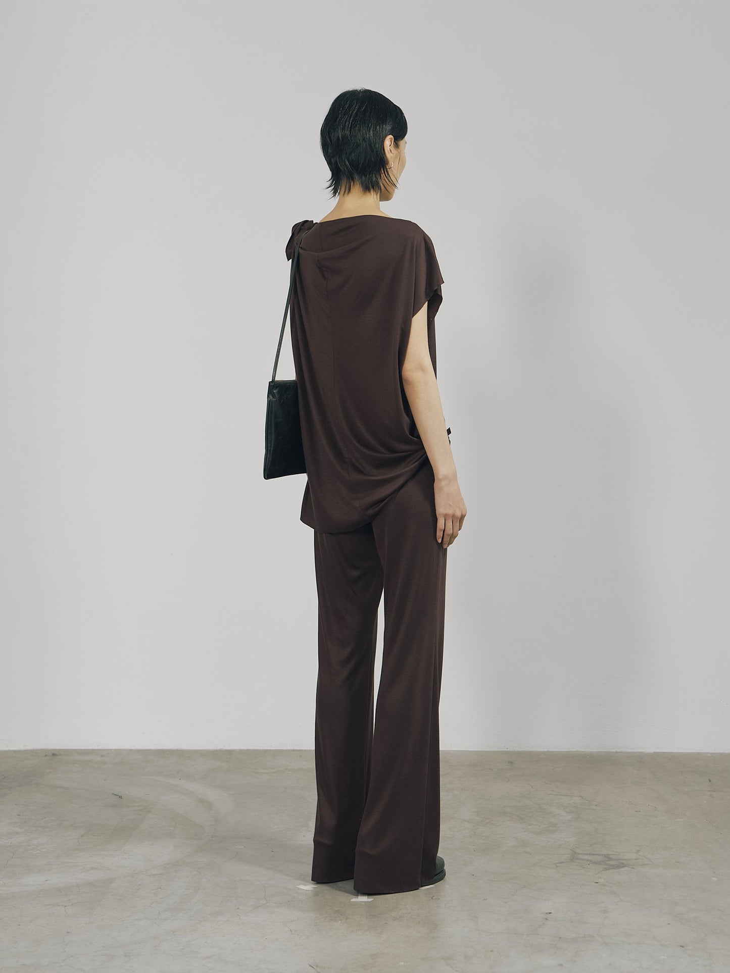 Dark Red Tencel Jersey Raw Edge Asymmetric Cutting Top-arc us arkus-APOC STORE