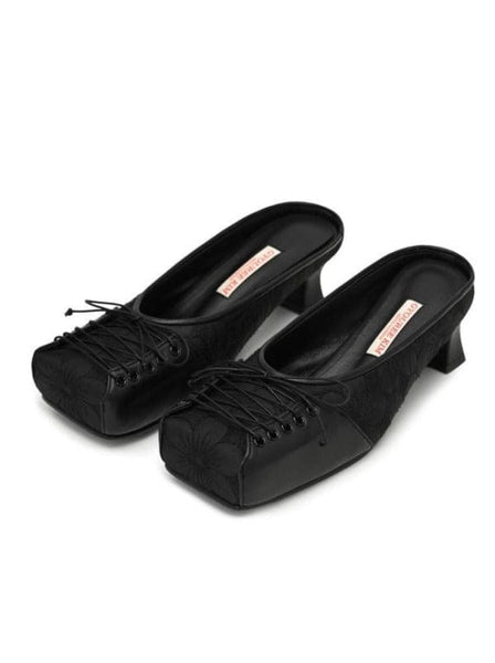 Gyouree Kim SQUARE LACE MULE BLACK 4CM – APOC STORE