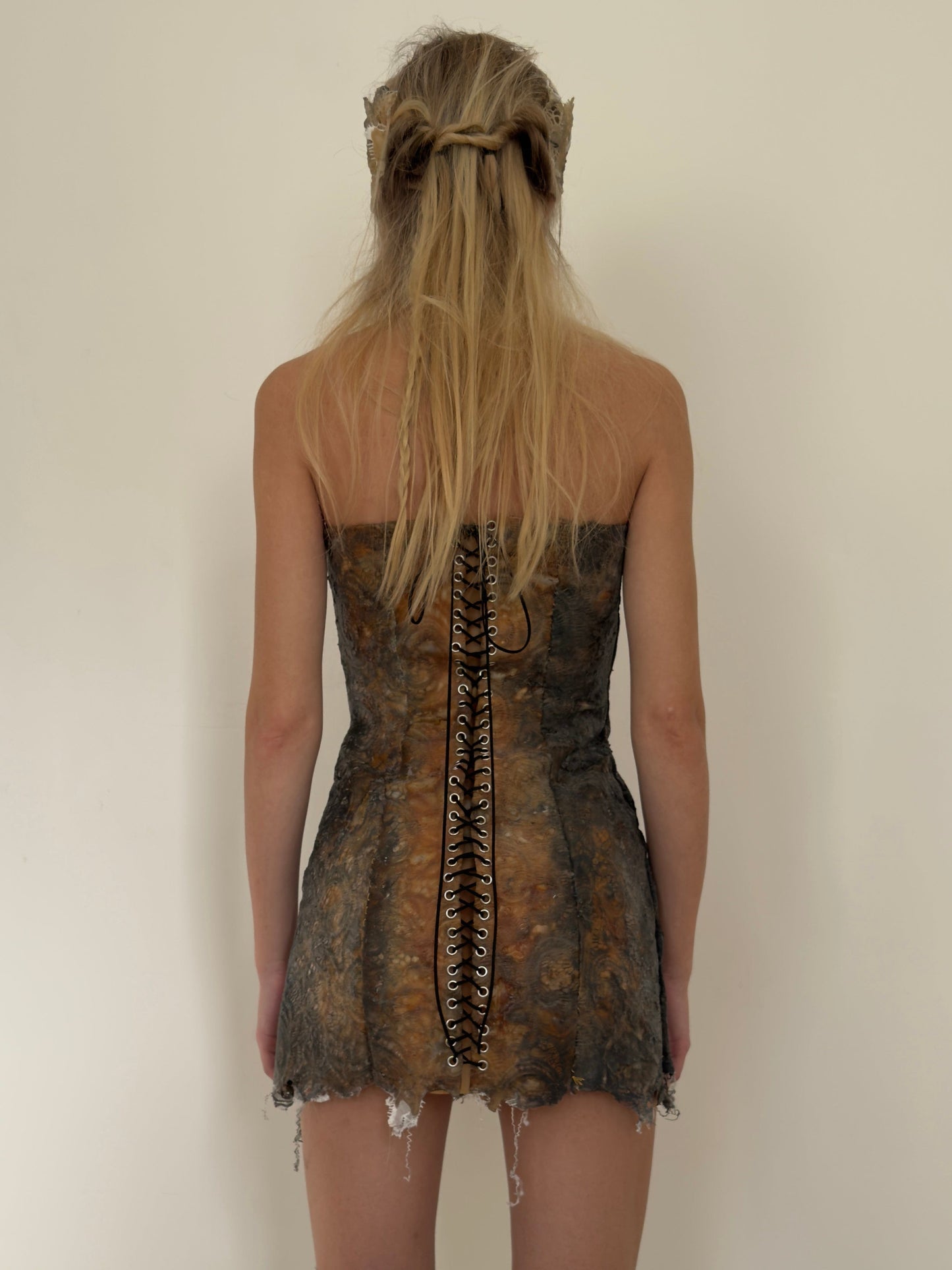 Hand-dyed Distressed Lace Latex Dress-Jaoka Jaokha-APOC STORE