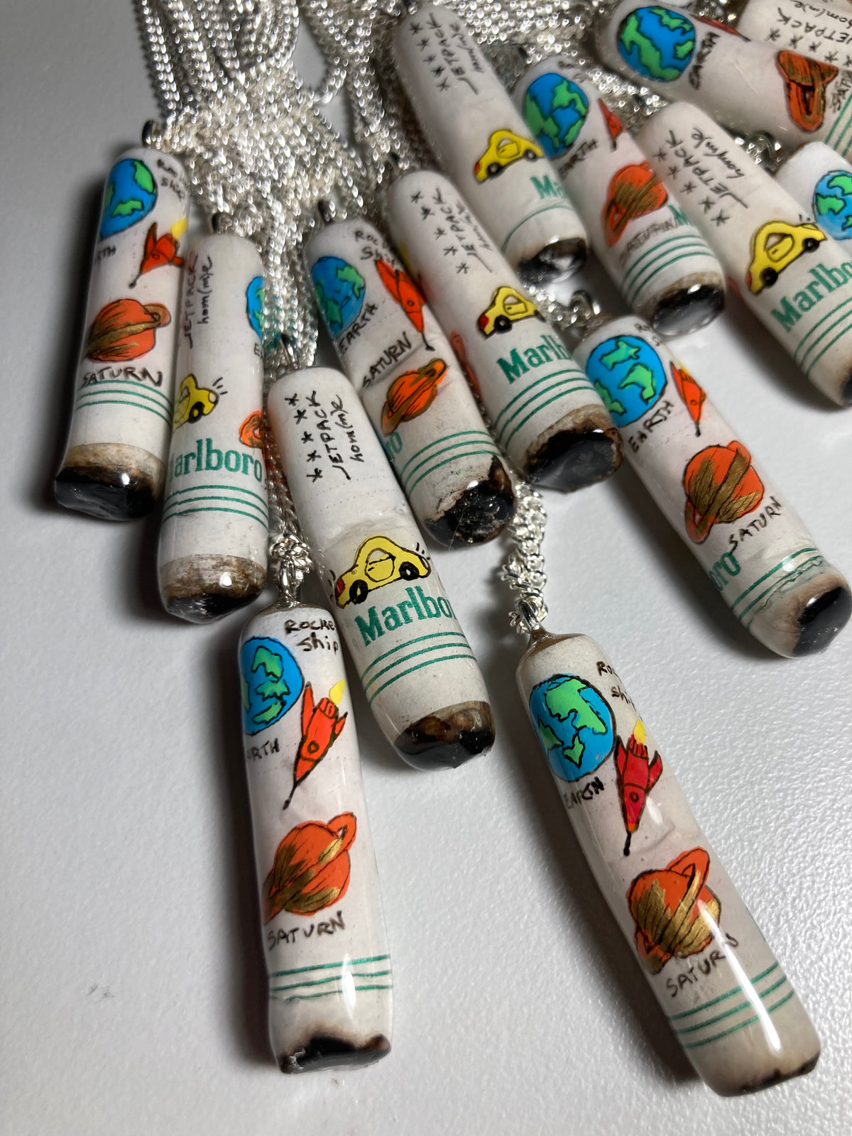 Painted Cigarette Butt Necklace (White)-Jetpack Hom(m)e-APOC STORE