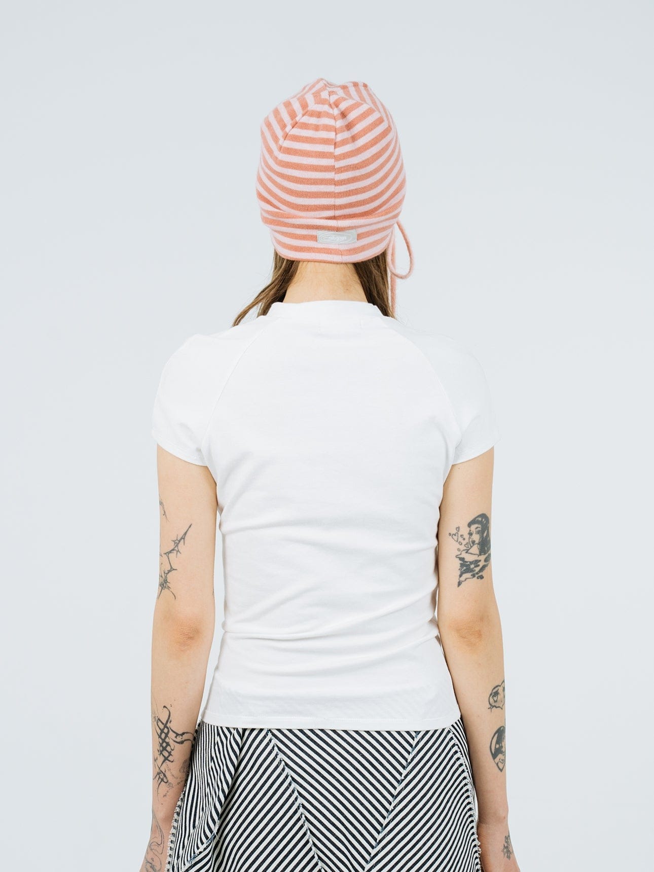 Eyelet stripe beanie pink-Nibgnus-APOC STORE
