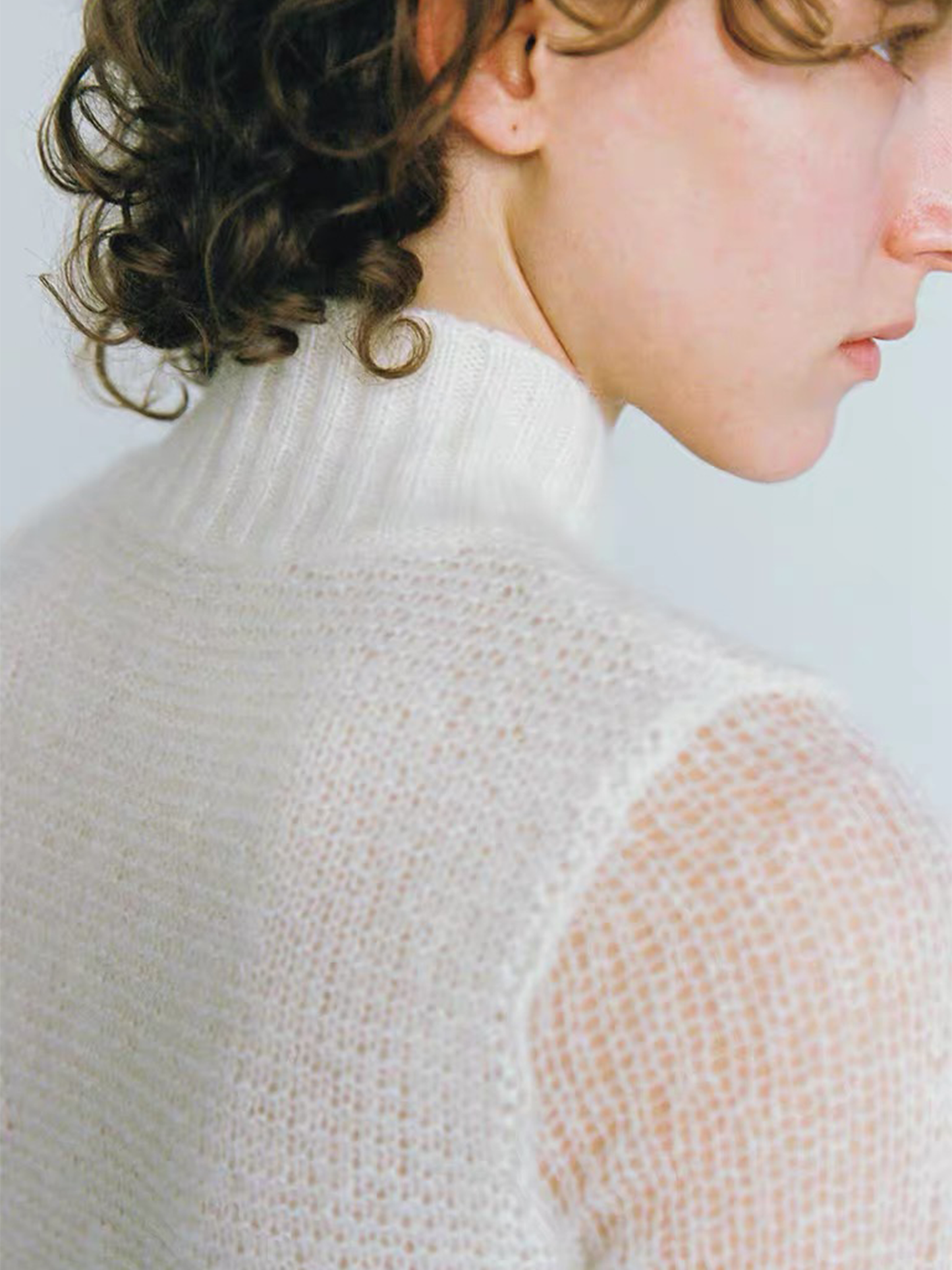 White Embossed Floral Turtleneck Fitted Cashmere Cardigan-TRINITE Studio-APOC STORE