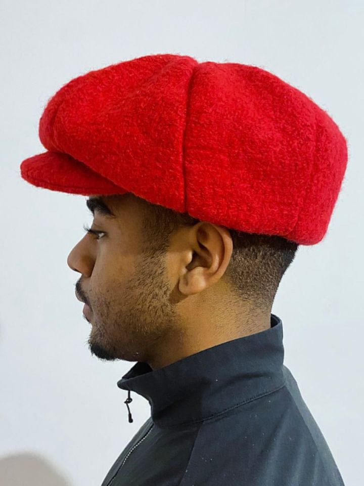 Red Bouclé Baker Hat-Benny Andallo-APOC STORE