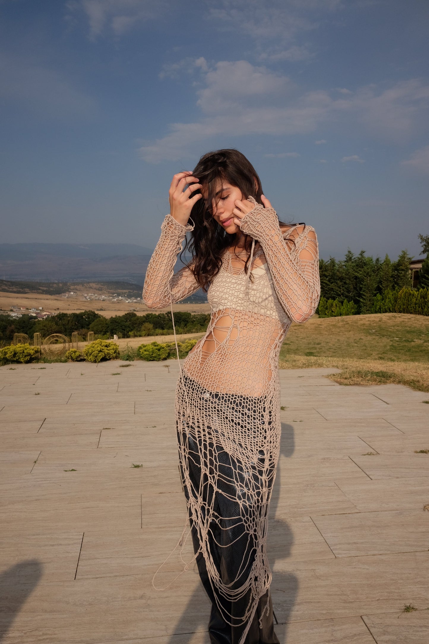 Holey Dress in Beige-V4K-APOC STORE