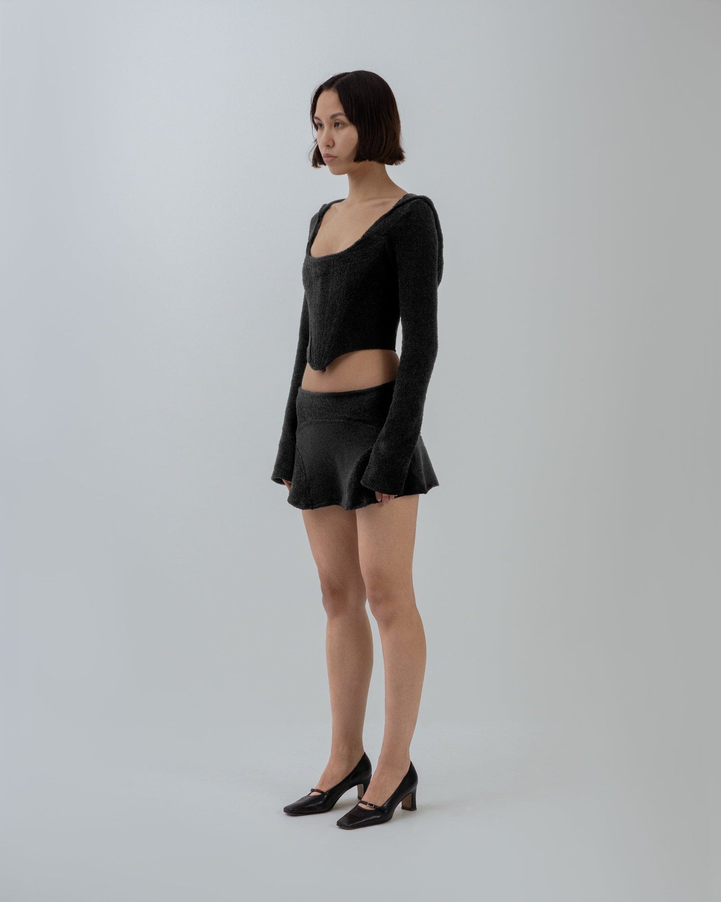 TERRY CLOTH MINI SKIRT BLACK-Ella Roberts-APOC STORE