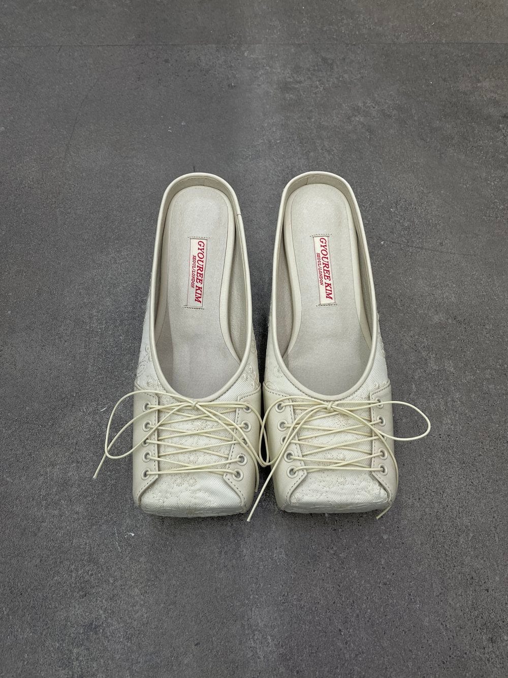 SQUARE LACE MULE CREAM 4CM-Gyouree Kim-APOC STORE