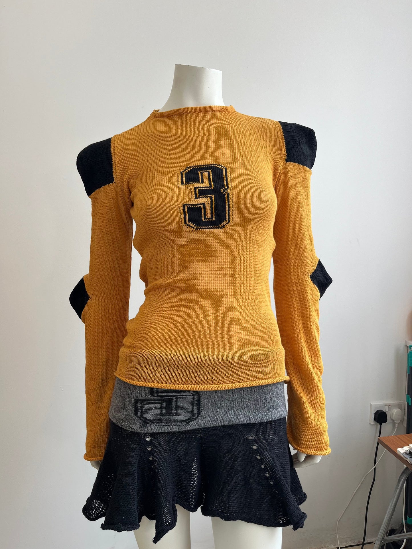 Football jersey cotton knit long sleeve yellow/black-Lilies of the Valley-APOC STORE