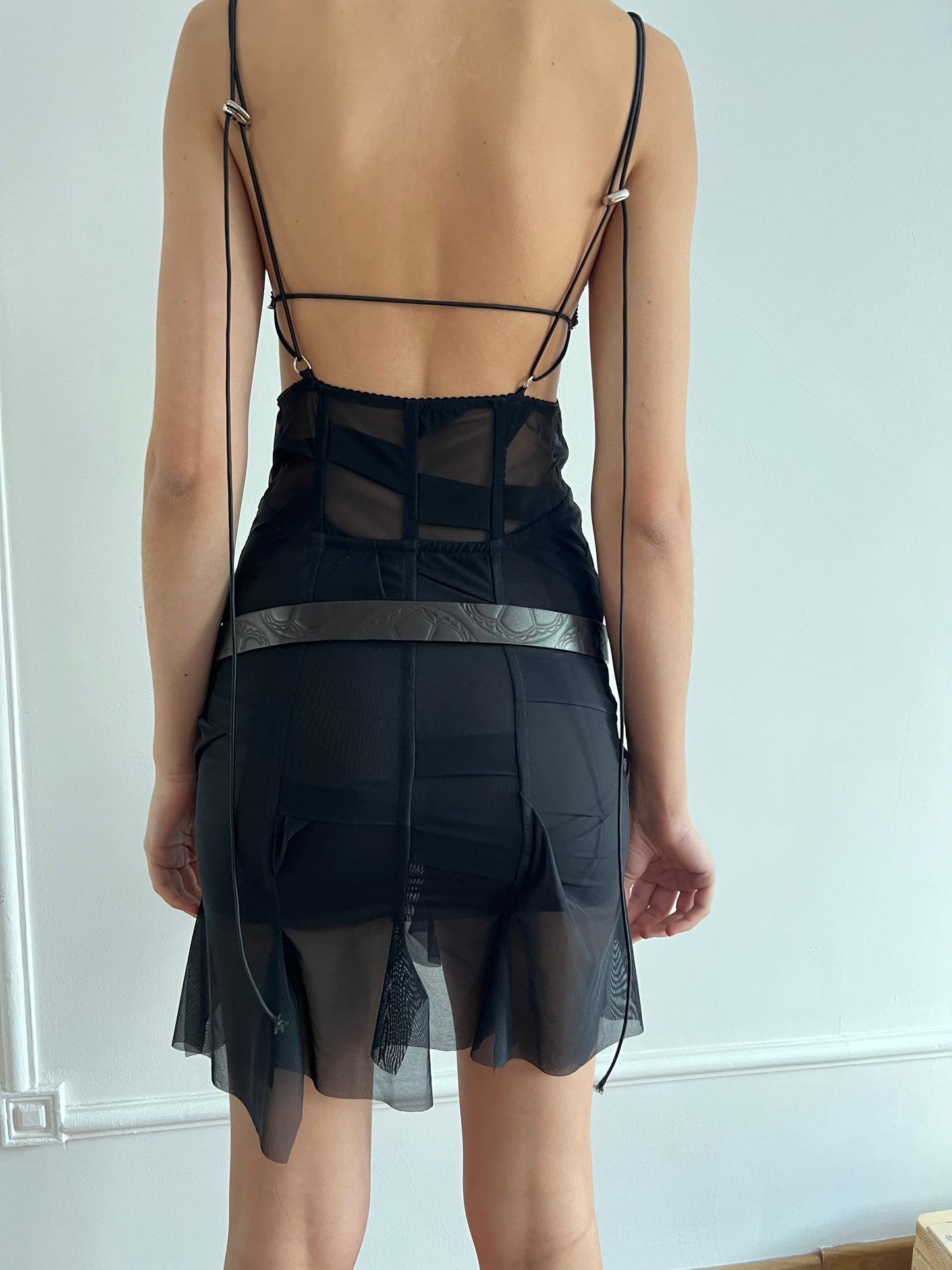 Draped dress with crochet detail black-Nastyamasha-APOC STORE