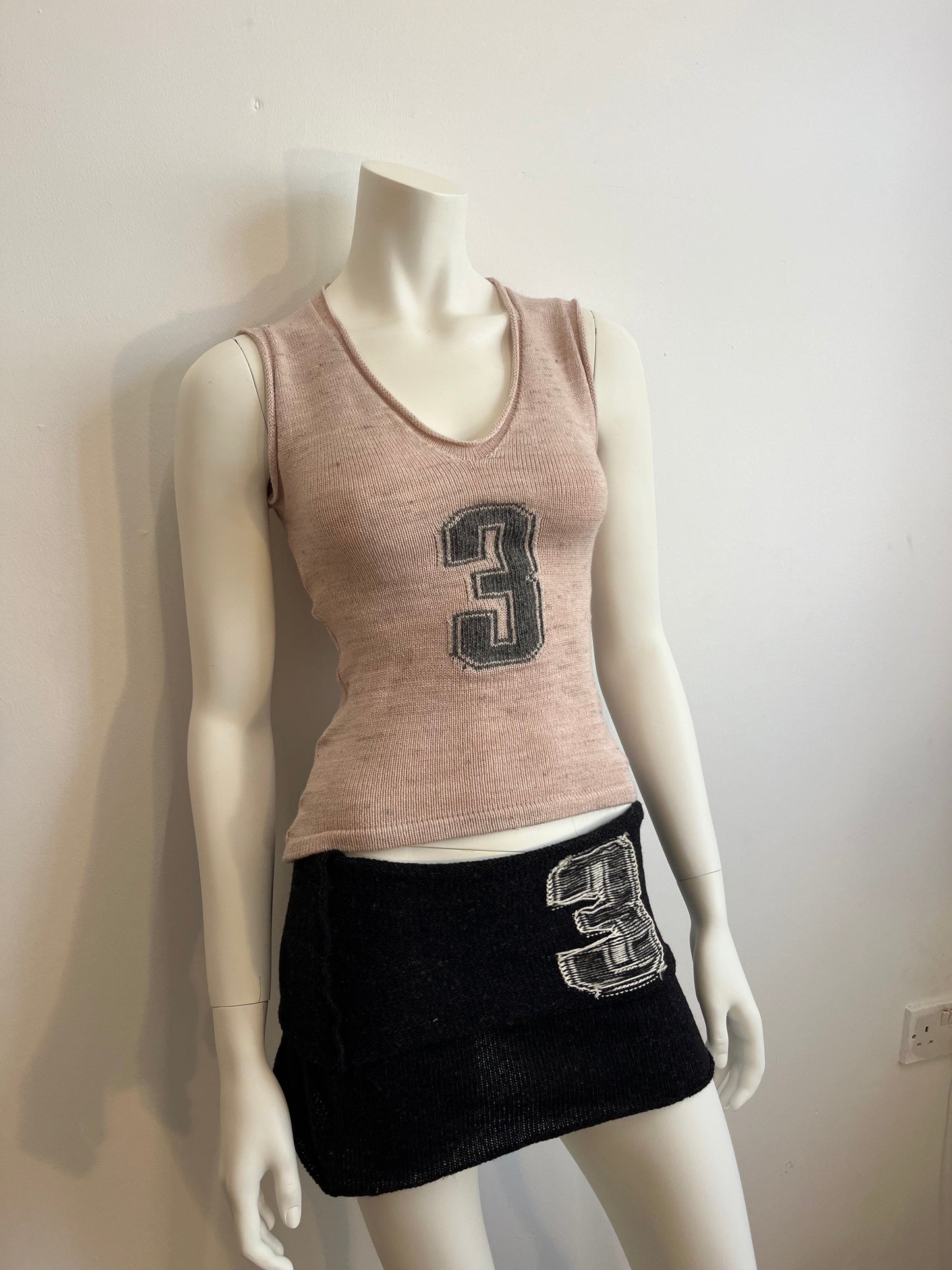 Wool micro mini skirt navy and cream-Lilies of the Valley-APOC STORE