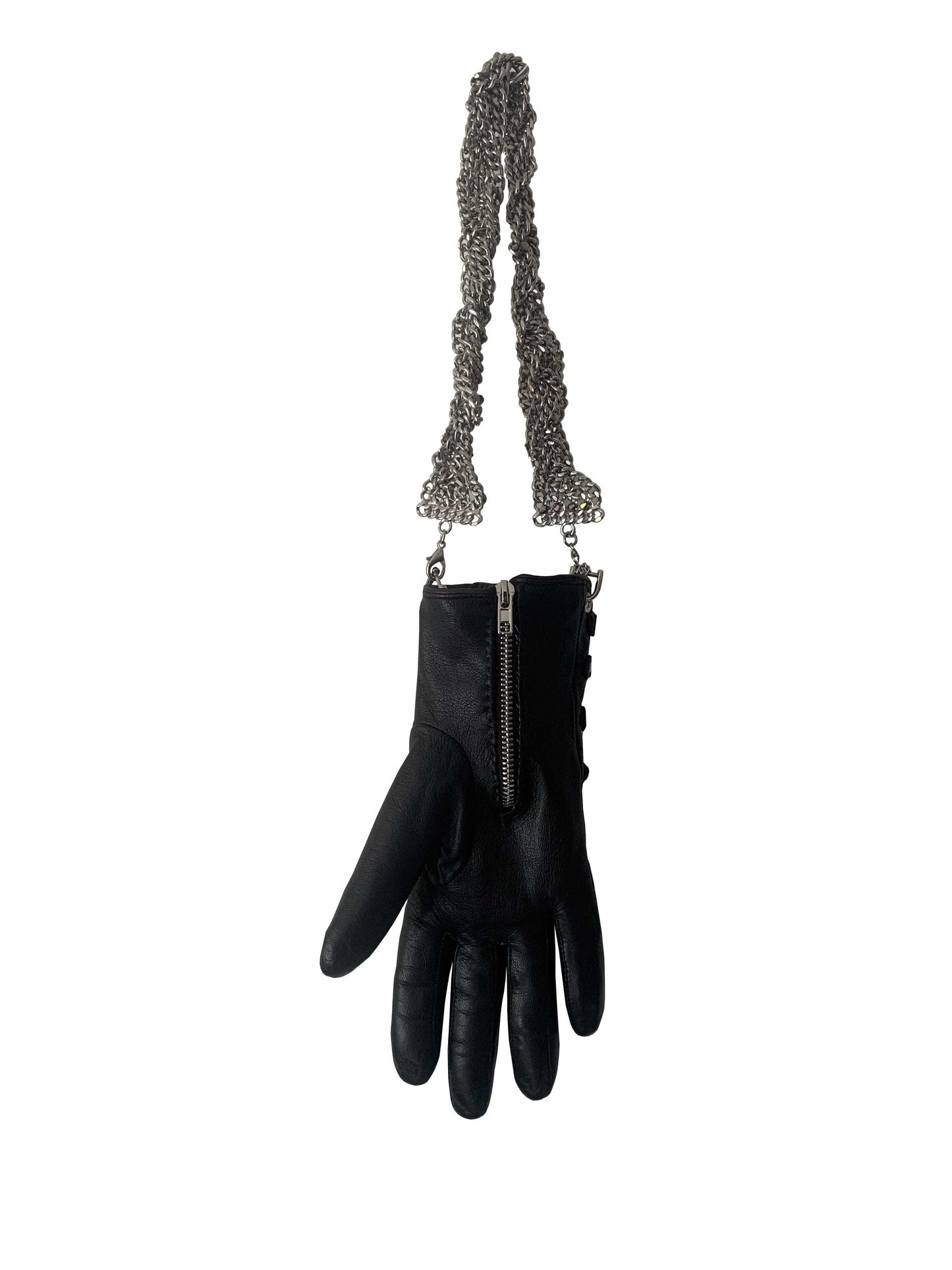 LACE-UP BLACK LEATHER HAND BAG TWISTED CHAIN HANDLE-phlegm-APOC STORE