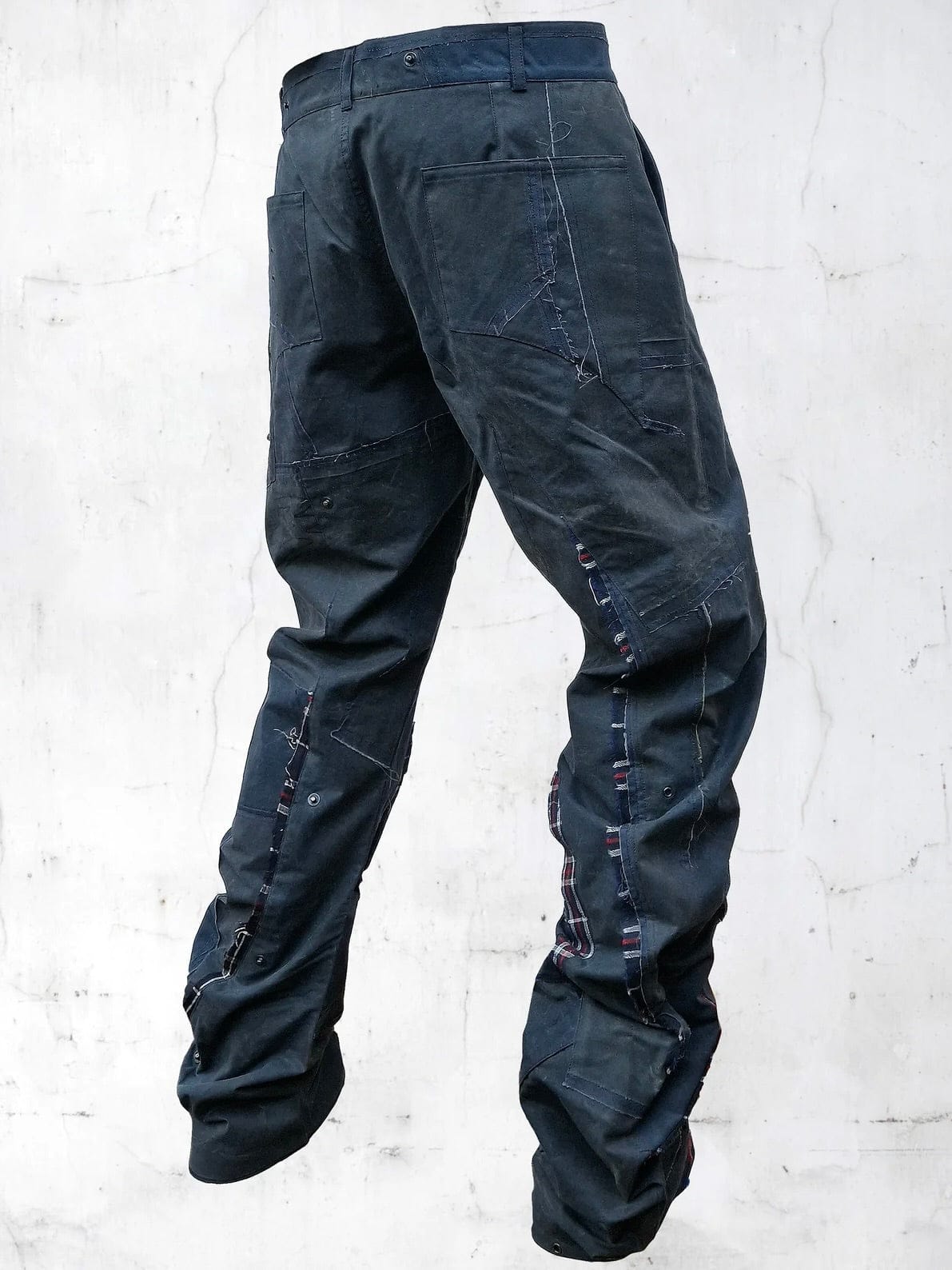 C-SHAPE WAXED PATCHWORK PANTS BLUE-UNDER THE SIGN-APOC STORE