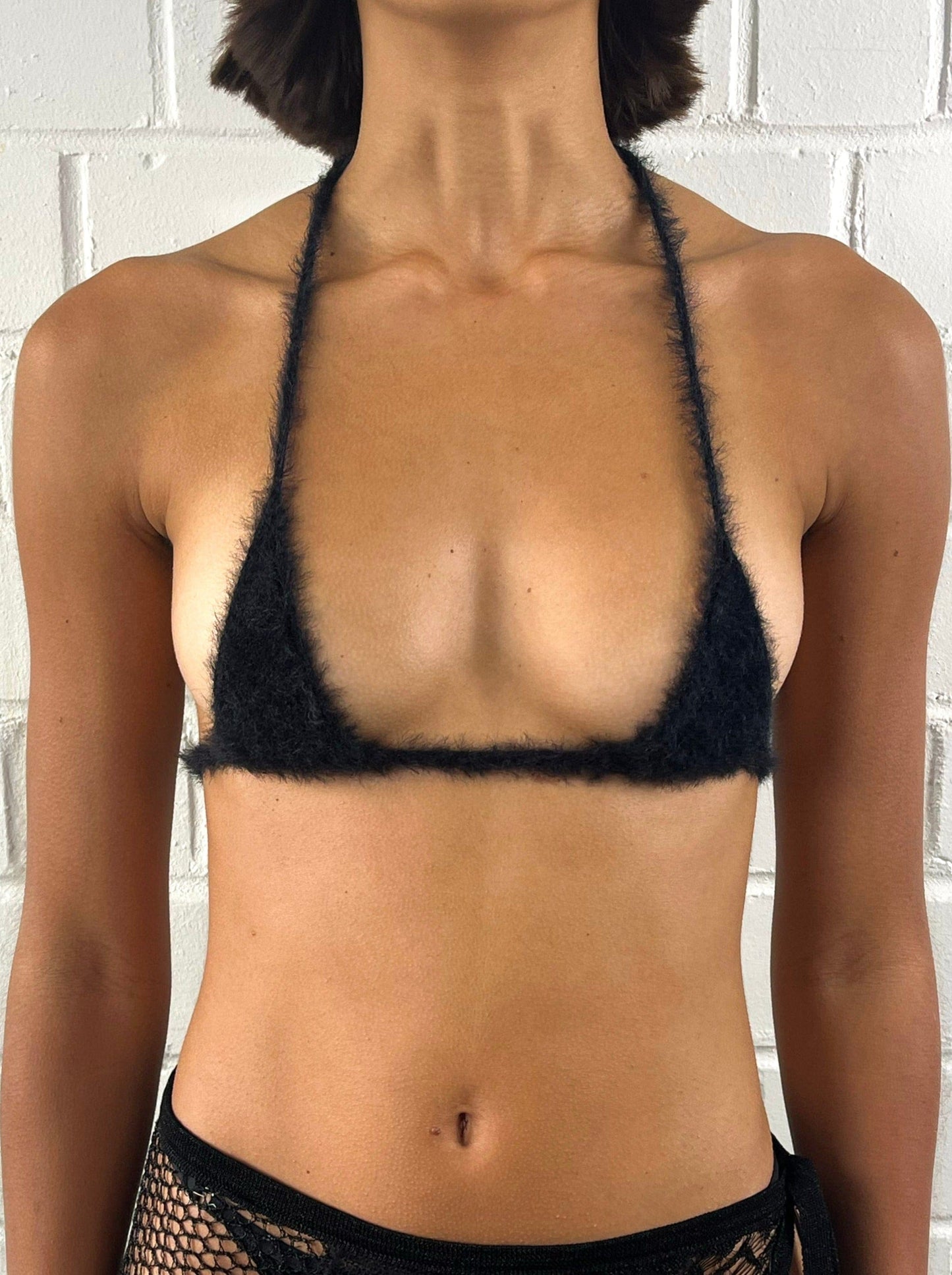 Black knit mini triangle bralette-Raquel de Carvalho-APOC STORE