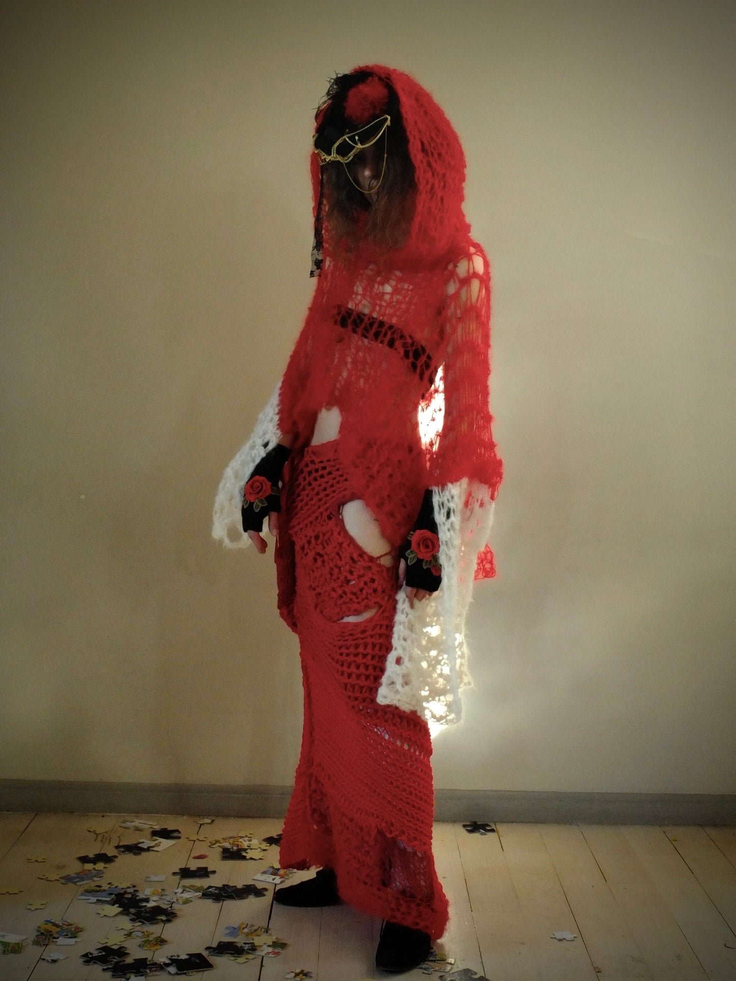 Red butterfly hooded knit-Polyhedron-APOC STORE