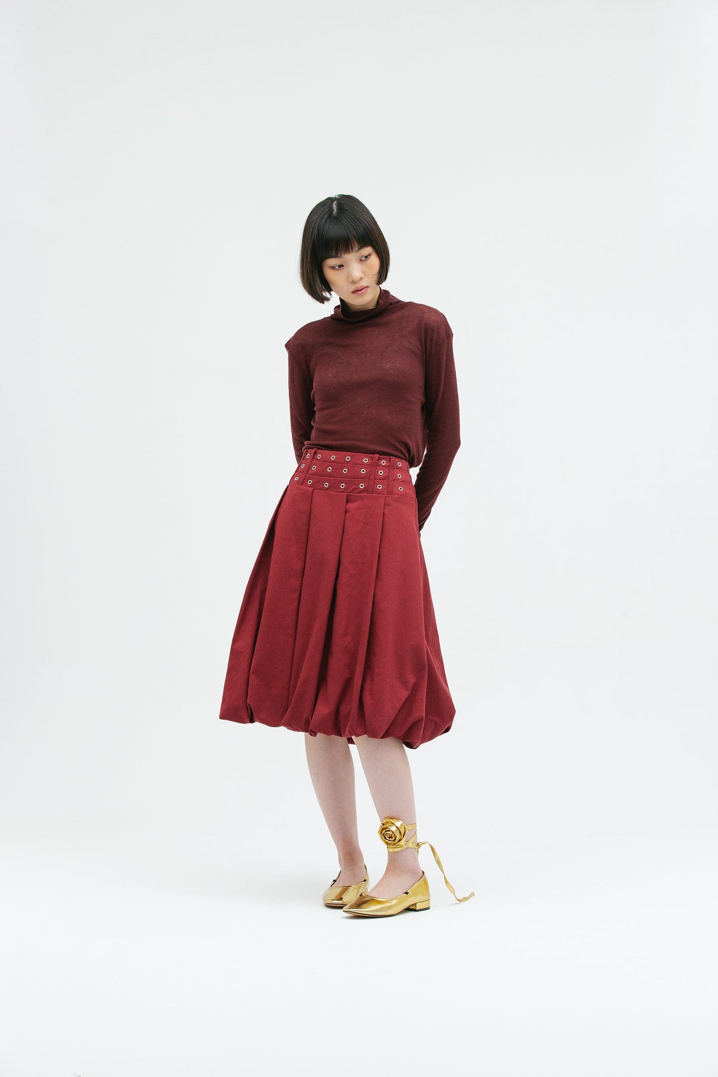 EYELET BALLOON SKIRT WINE-SAENGIN STUDIOS-APOC STORE