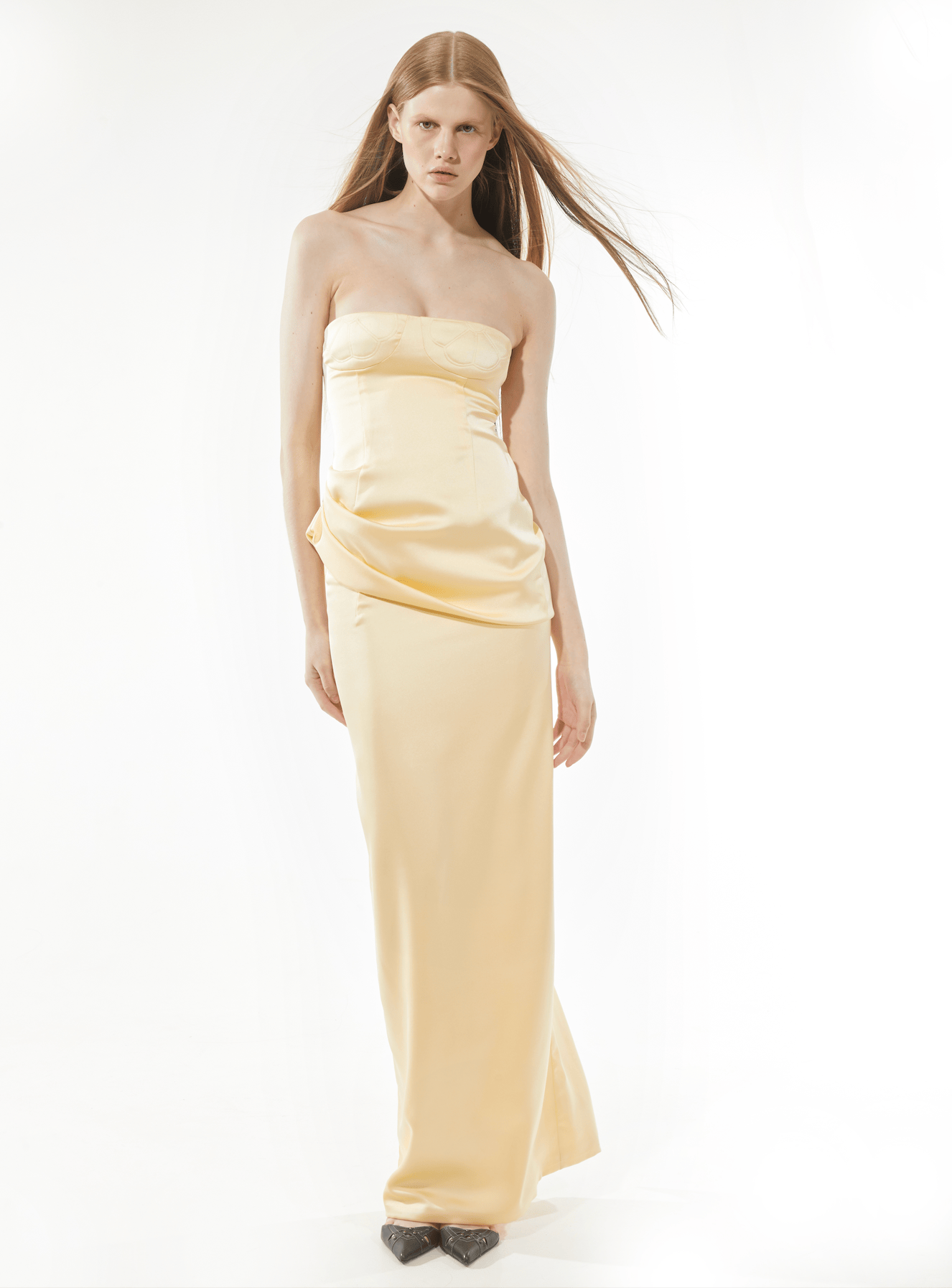 Draped top with floral cups butter yellow-Nastyamasha-APOC STORE