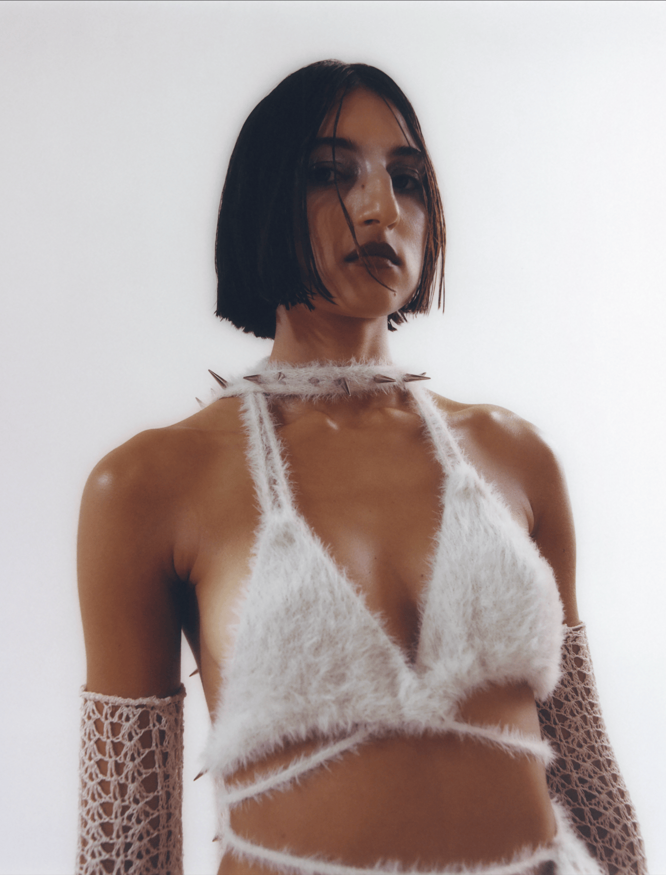 Off-white Fluffy knit self-tie bralette-Raquel de Carvalho-APOC STORE