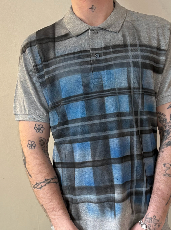 Grey blue tartan sketch polo-Mia Violet-APOC STORE