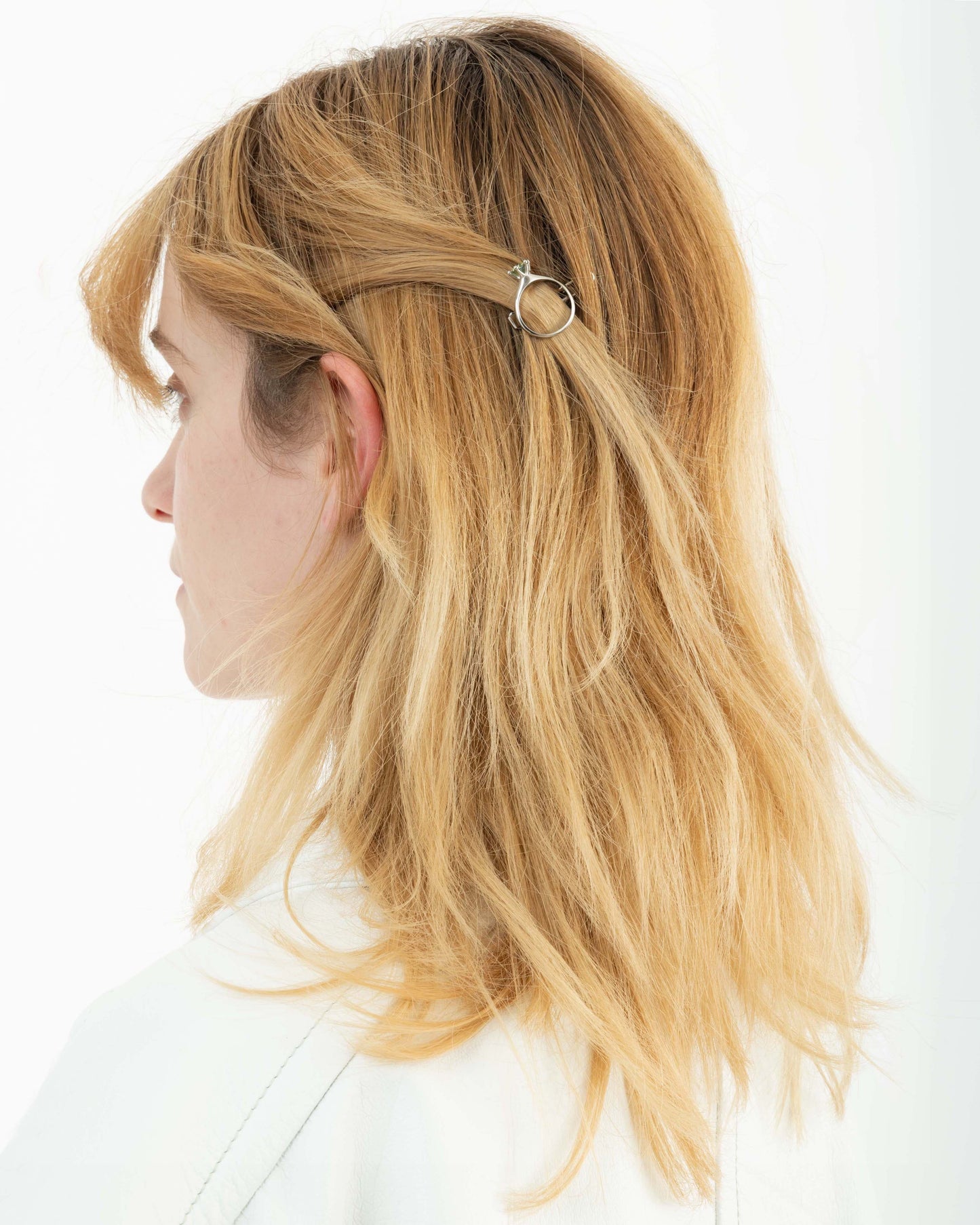 Silver Green Solitaire Ring Hair Clip-D’heygere-APOC STORE