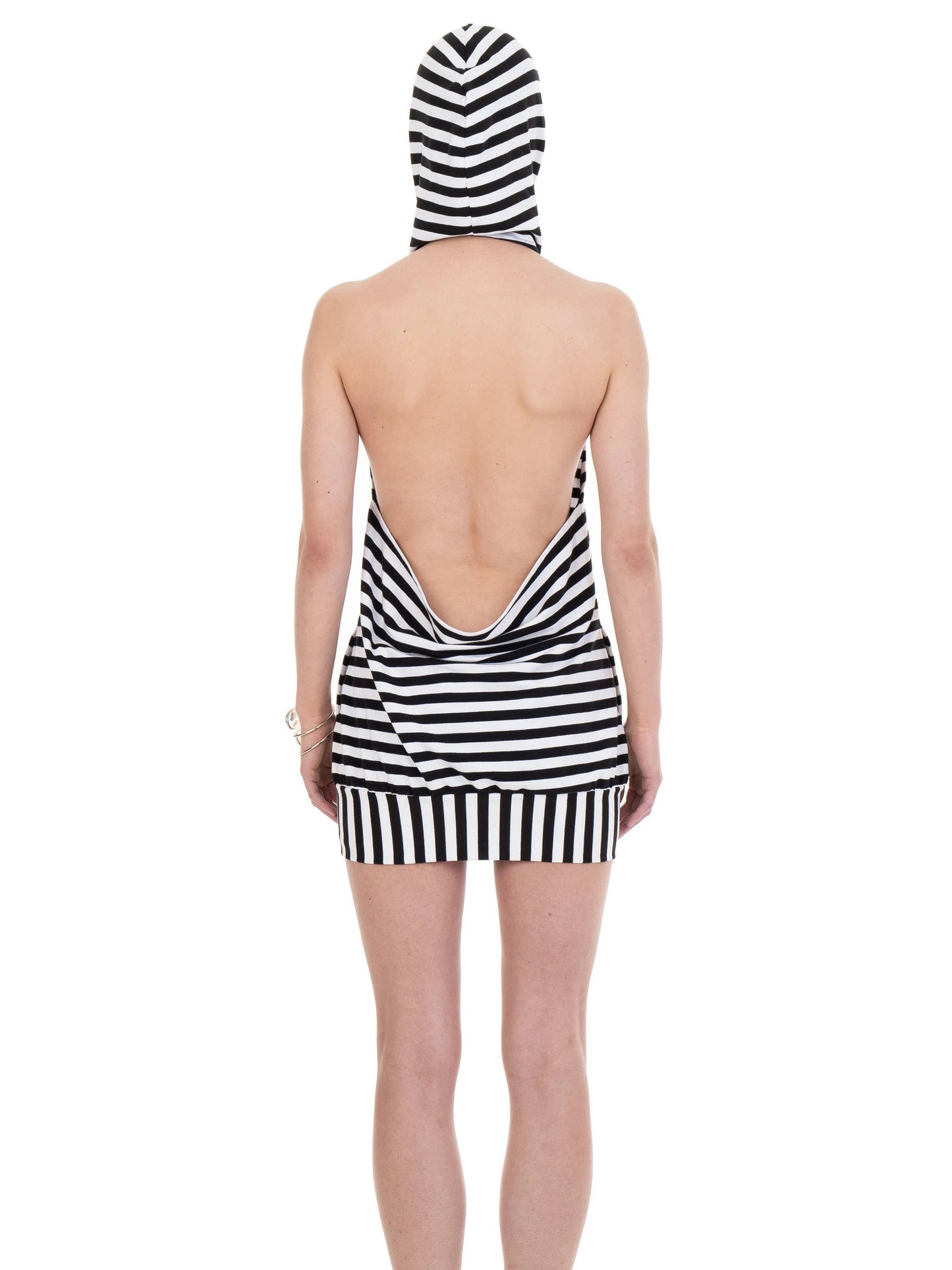 BACKLESS HOOD DRESS STRIPED-Urte Kat-APOC STORE
