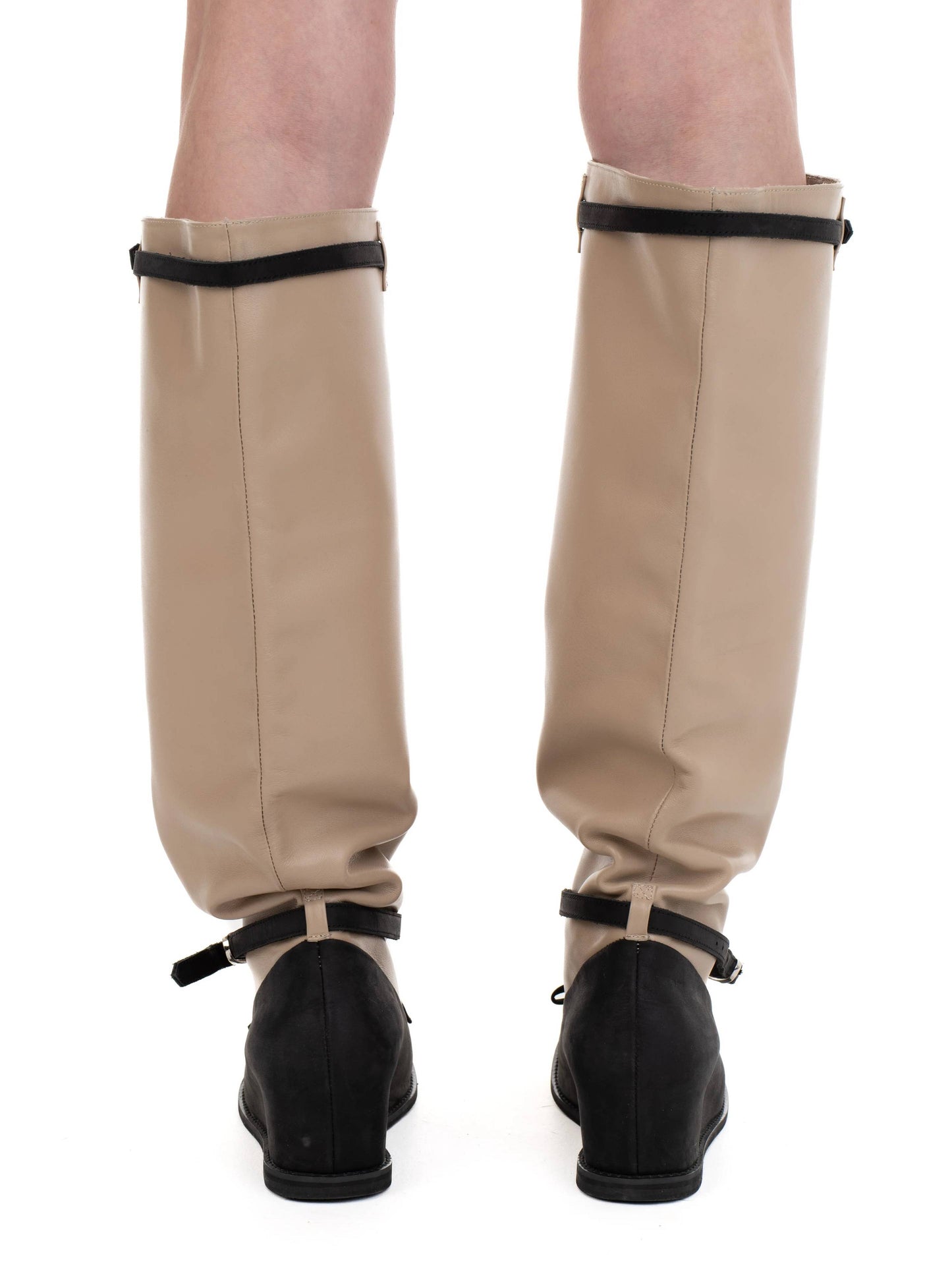 HOFA KNEE HIGH BUCKLE BOOTS BEIGE/BLACK-Urte Kat-APOC STORE