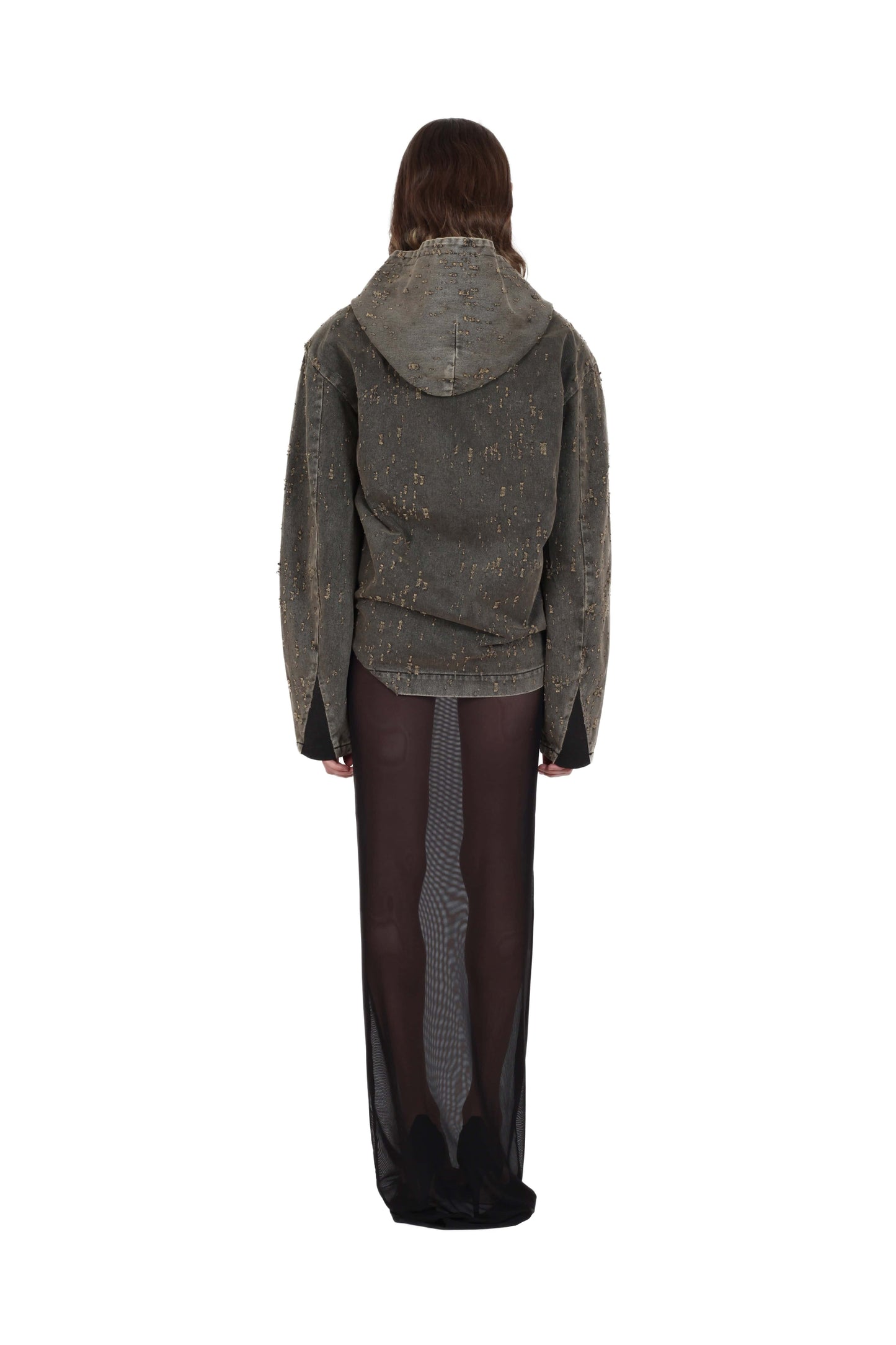 Distressed Cropped Hoodie-XIMONLEE-APOC STORE