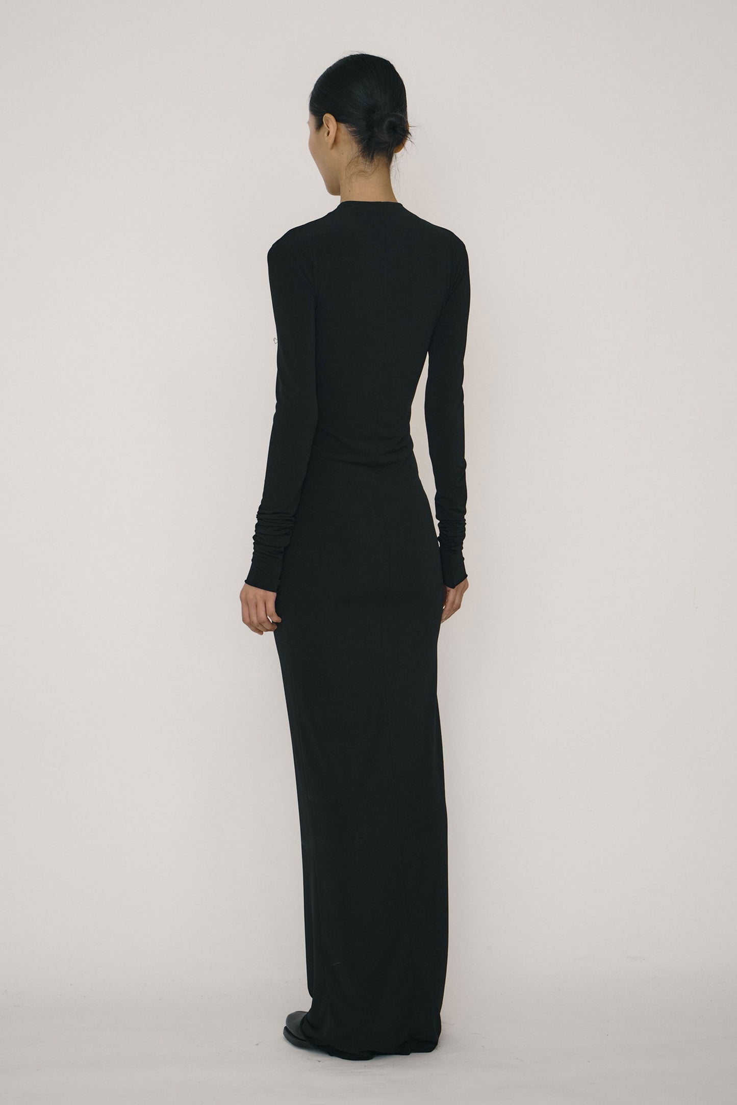 Black Skinny Long-Sleeve Mandarin Collar Maxi Dress-arc us arkus-APOC STORE